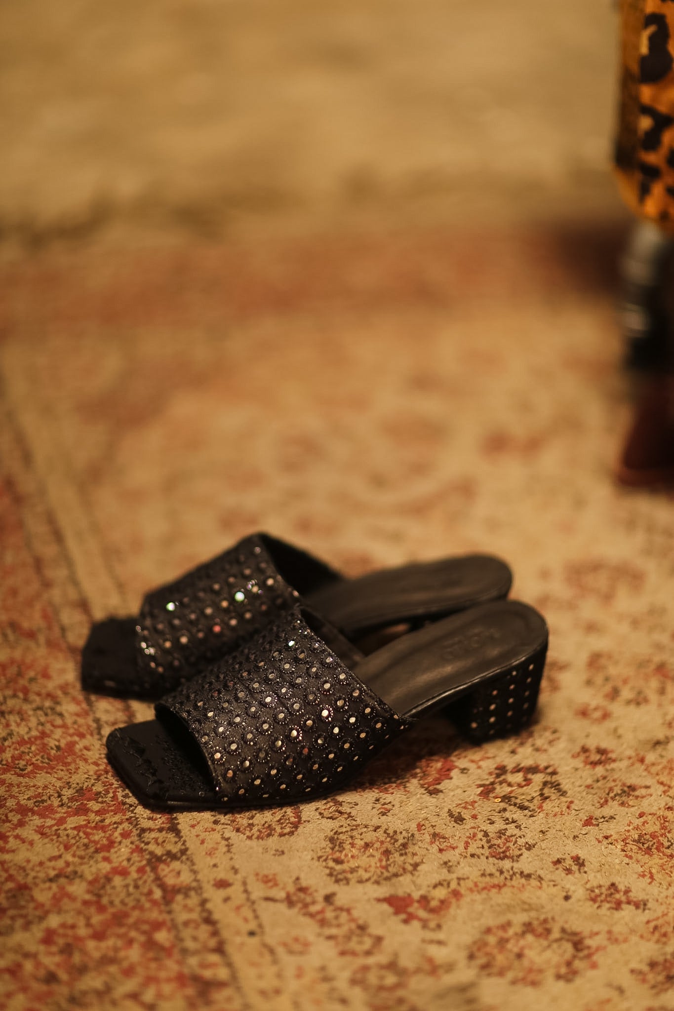 EMBELLISHED SILK HEELED MULES KLINN