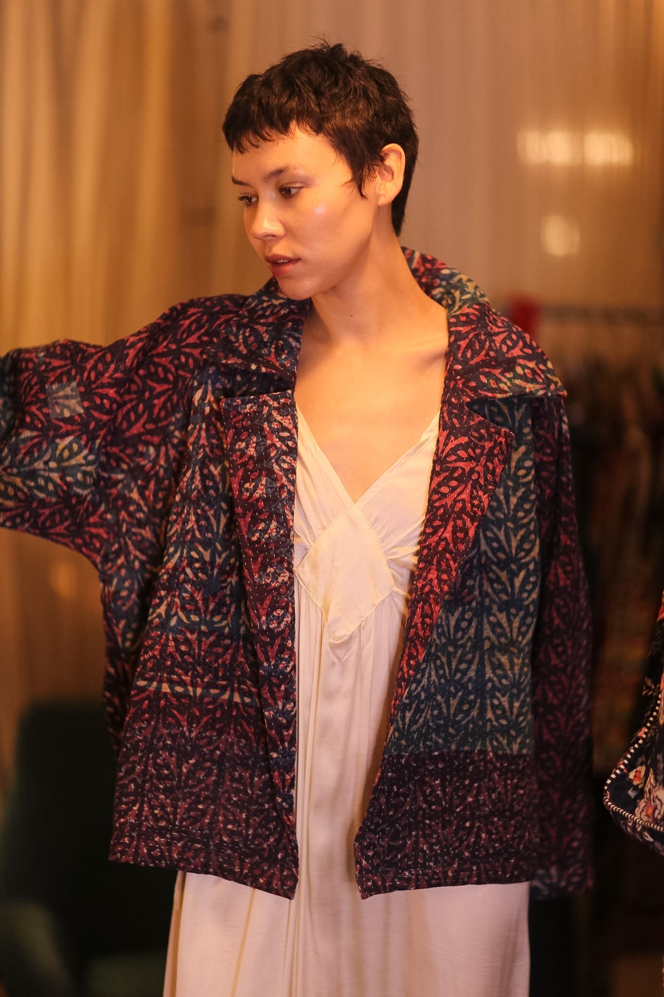 HAND BLOCKED KANTHA JACKET PINLALNI