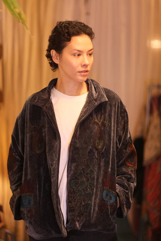 EMBROIDERED VELVET COAT JACKET JESSI