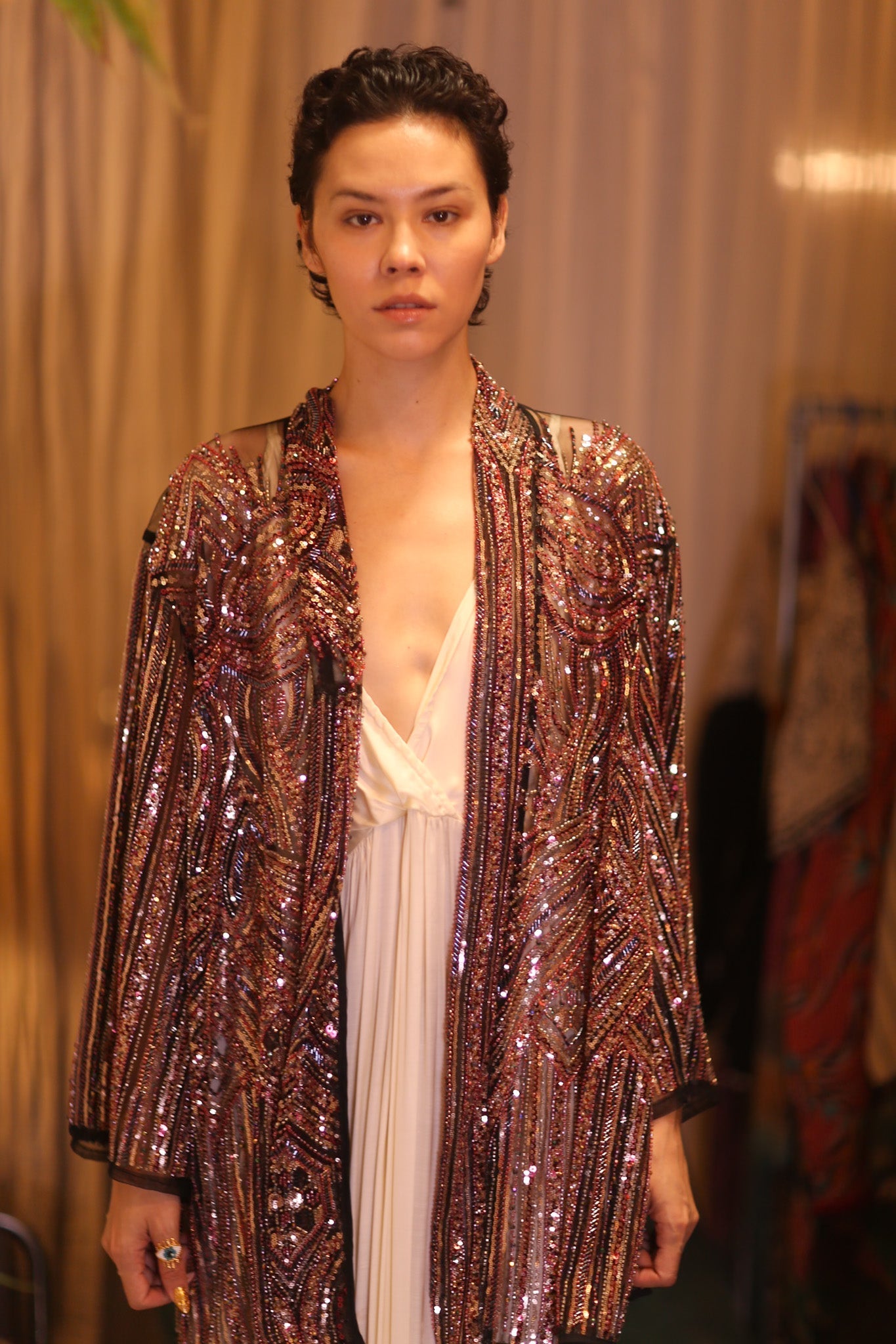 HEAVY SEQUINED EMBROIDERD  SHORT KIMONO KAI