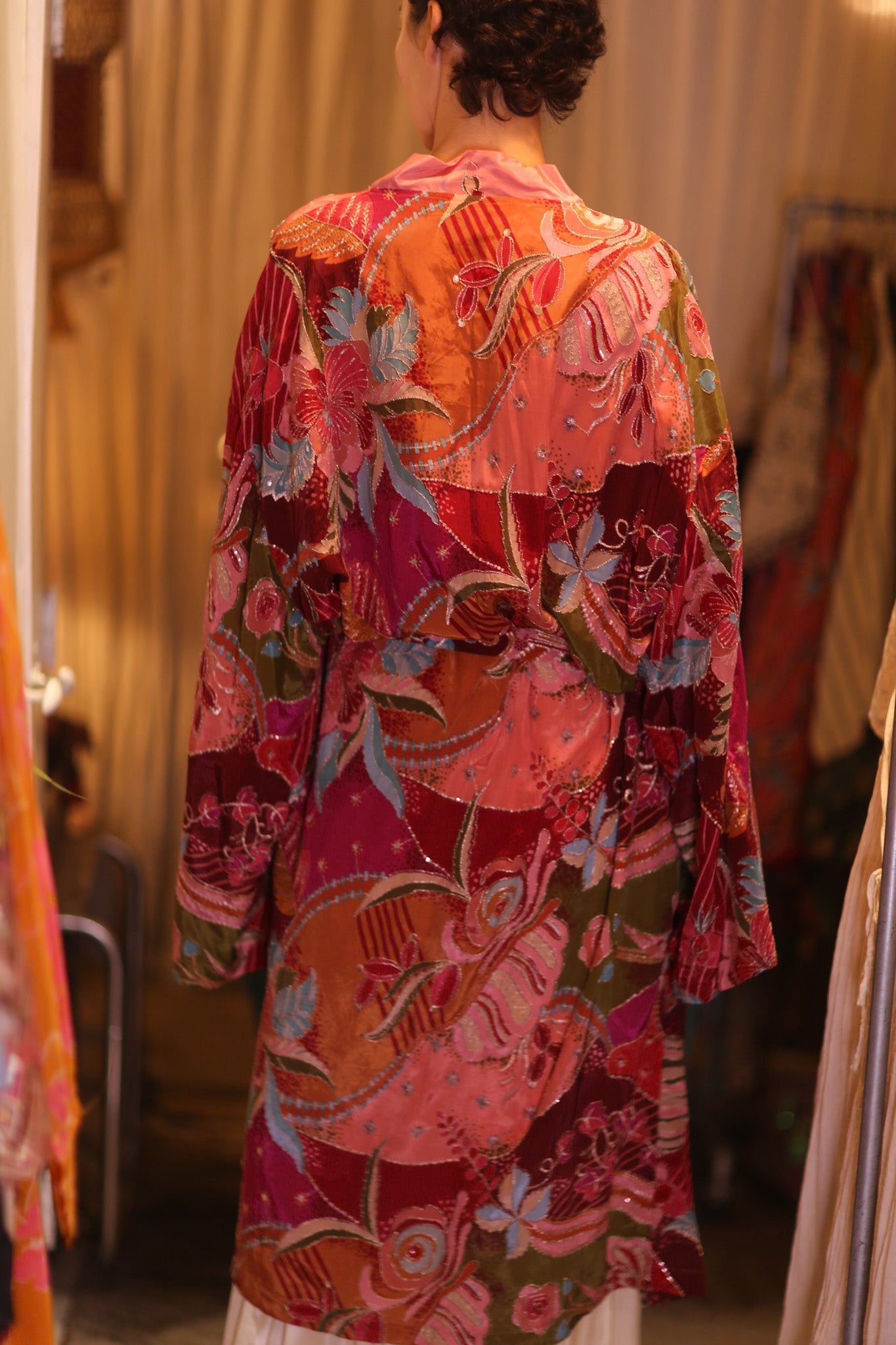 EMBROIDERED SILK KIMONO WITH BELT BAGAN