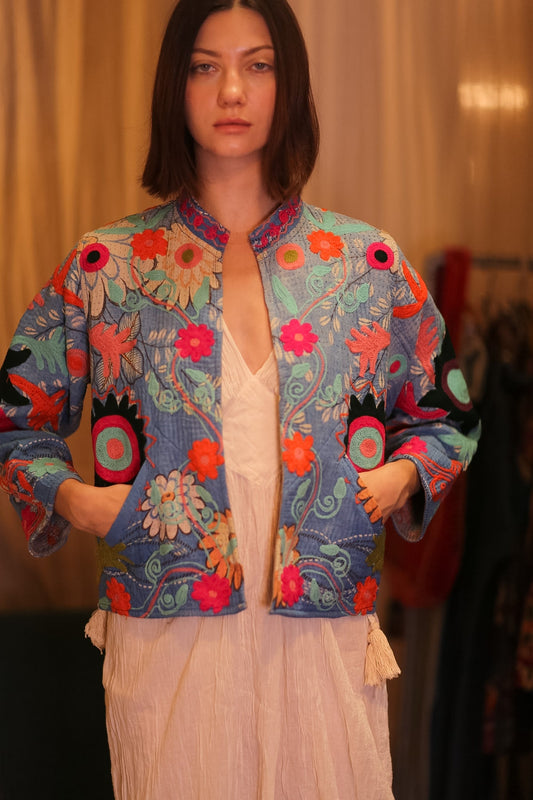 EMBROIDERED KANTHA SHORT JACKET INGRID KAUNGKIN