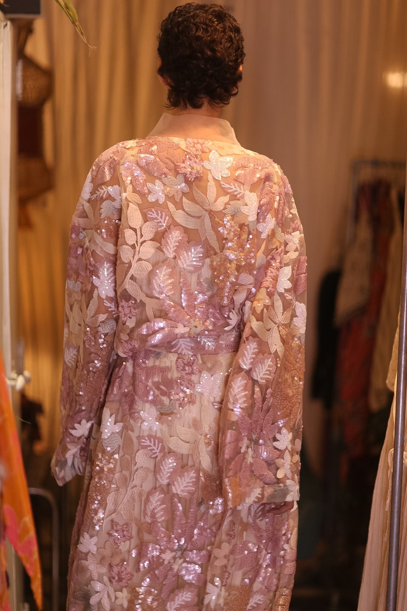 EMBROIDERED SILK LONG KIMONO ATOMI