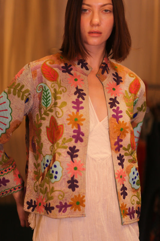 EMBROIDERED KANTHA SHORT JACKET INGRID KYARPAN