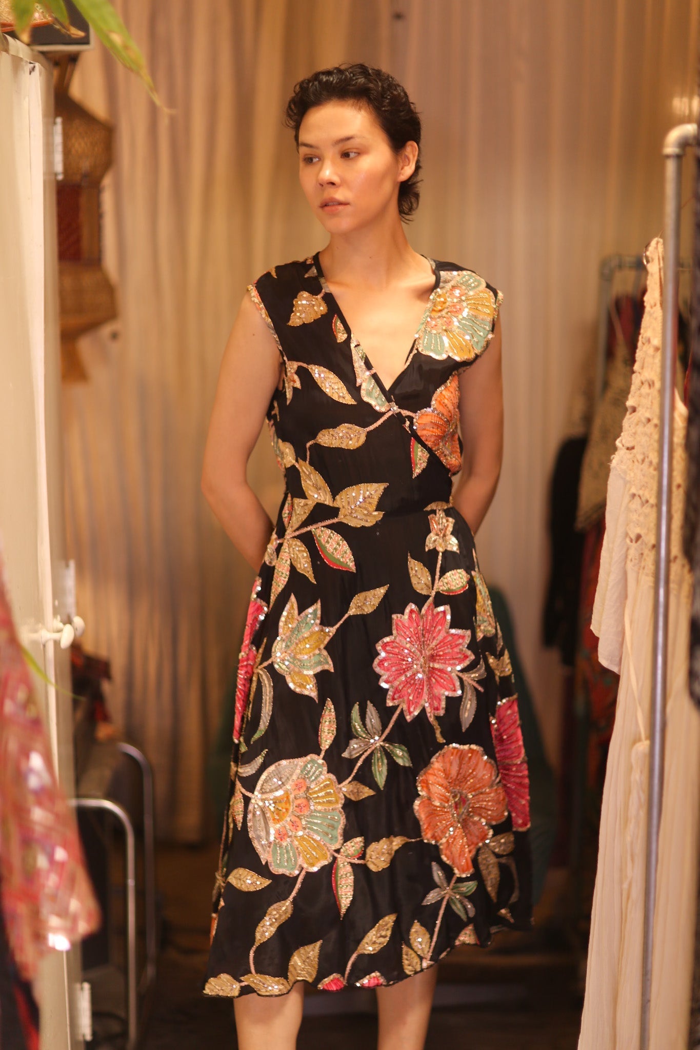 EMBROIDERED WARP SILK DRESS GABRIELE SHONE