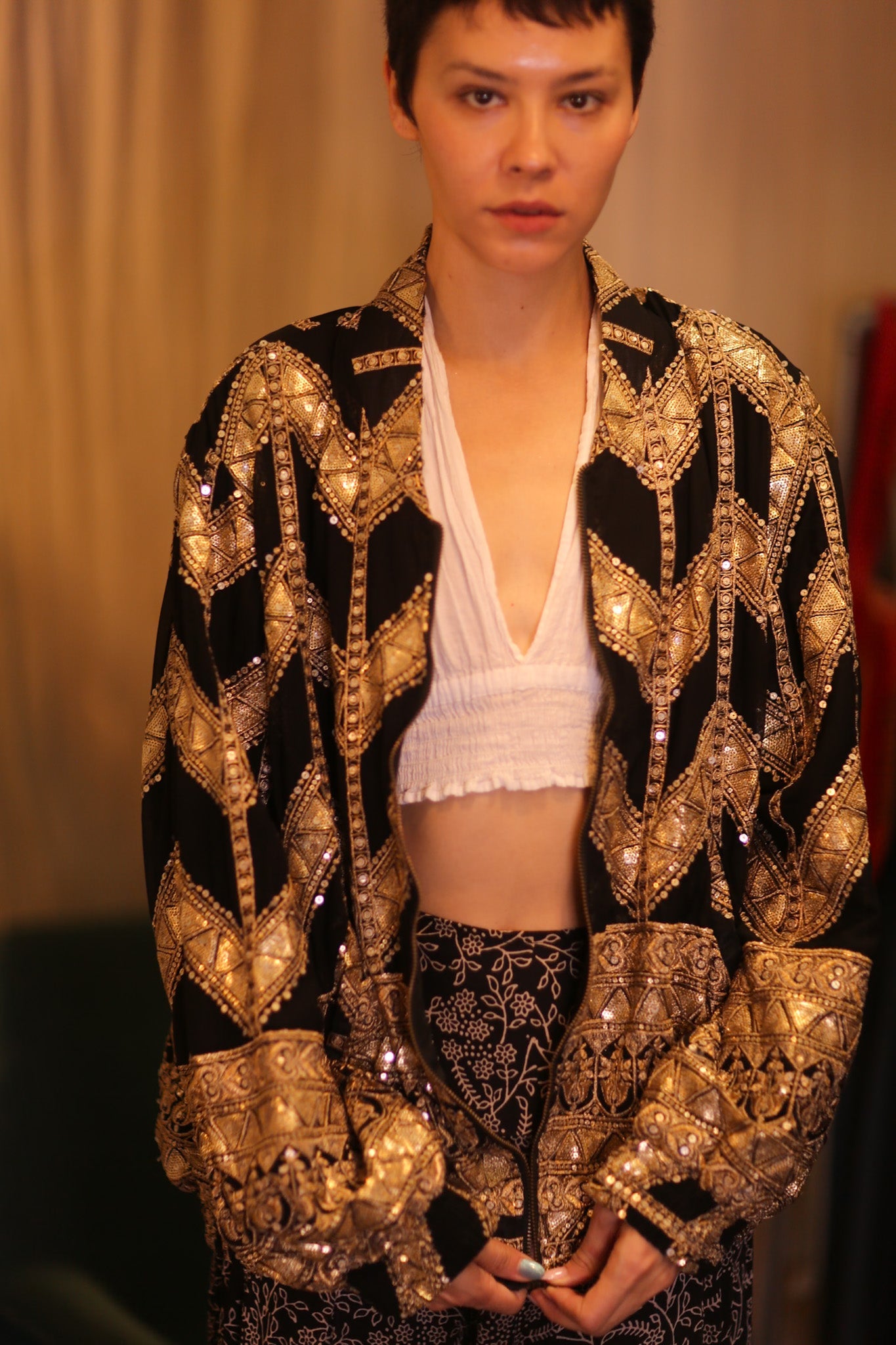 OVERSIZED EMBROIDERED SILK BOMBER JACKET WONMIN