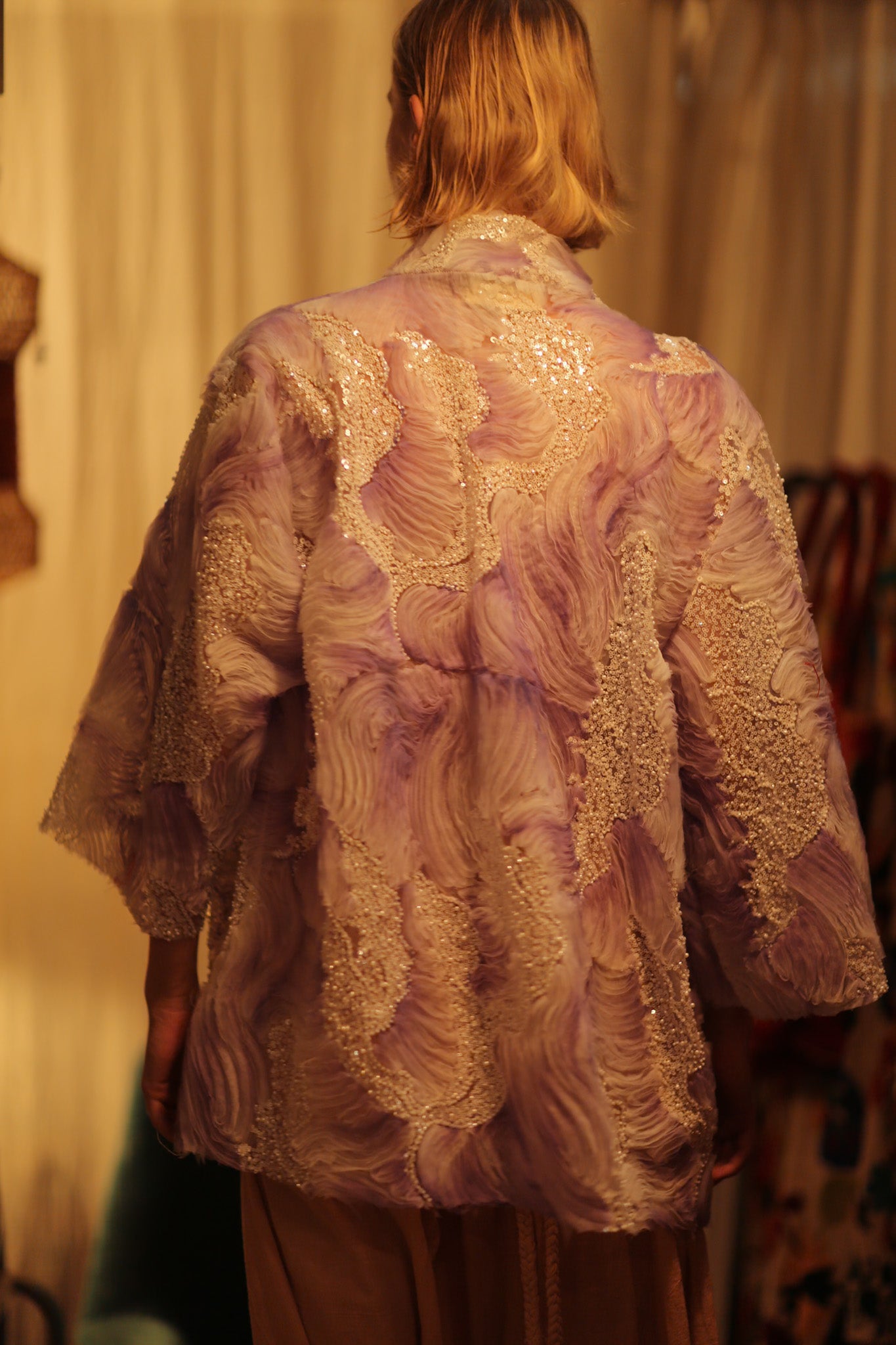 LILAL EMBROIDERED SEQUIN KIMONO OMANI