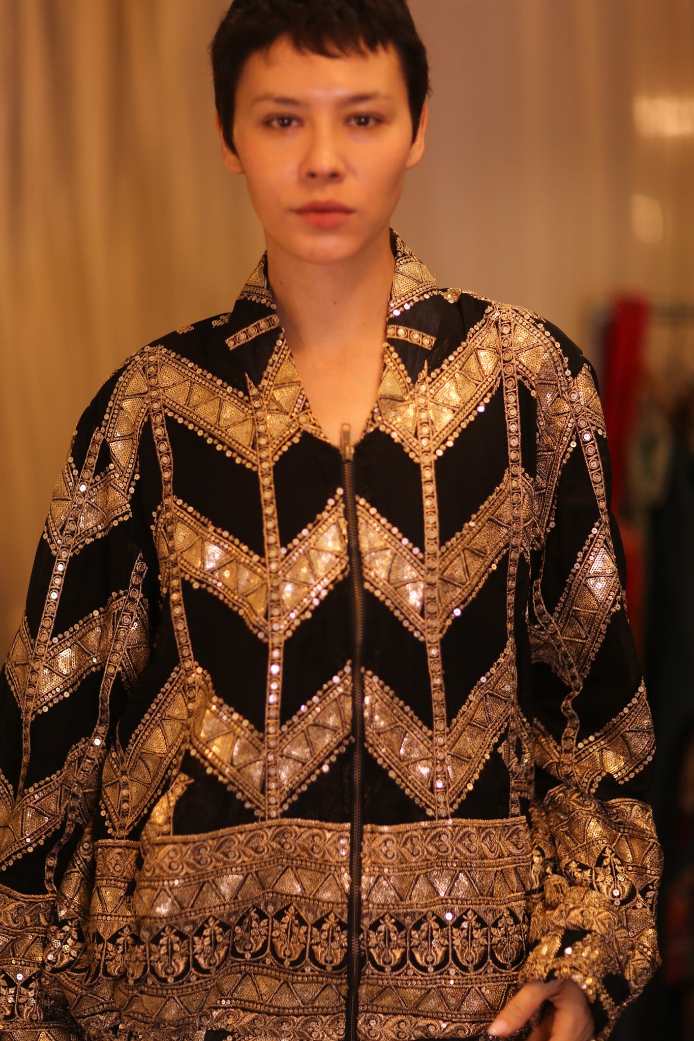 OVERSIZED EMBROIDERED SILK BOMBER JACKET WONMIN