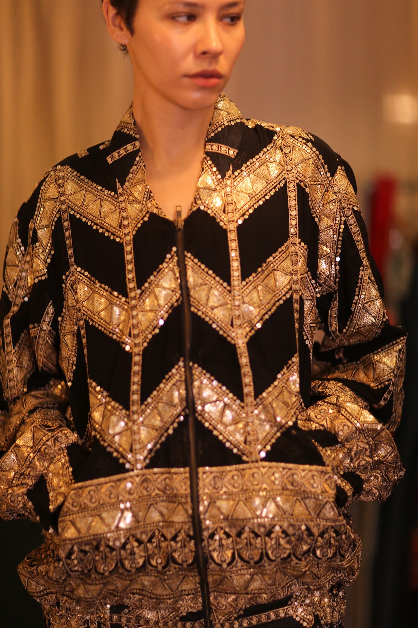 OVERSIZED EMBROIDERED SILK BOMBER JACKET WONMIN
