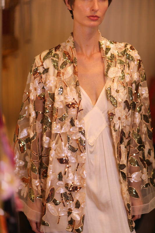 SILK SHORT KIMONO AMBER