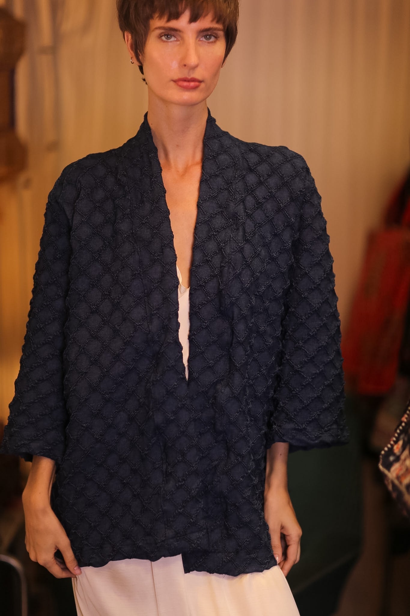 DARK BLUE PREMIUM DENIM SHORT KIMONO LEYLU