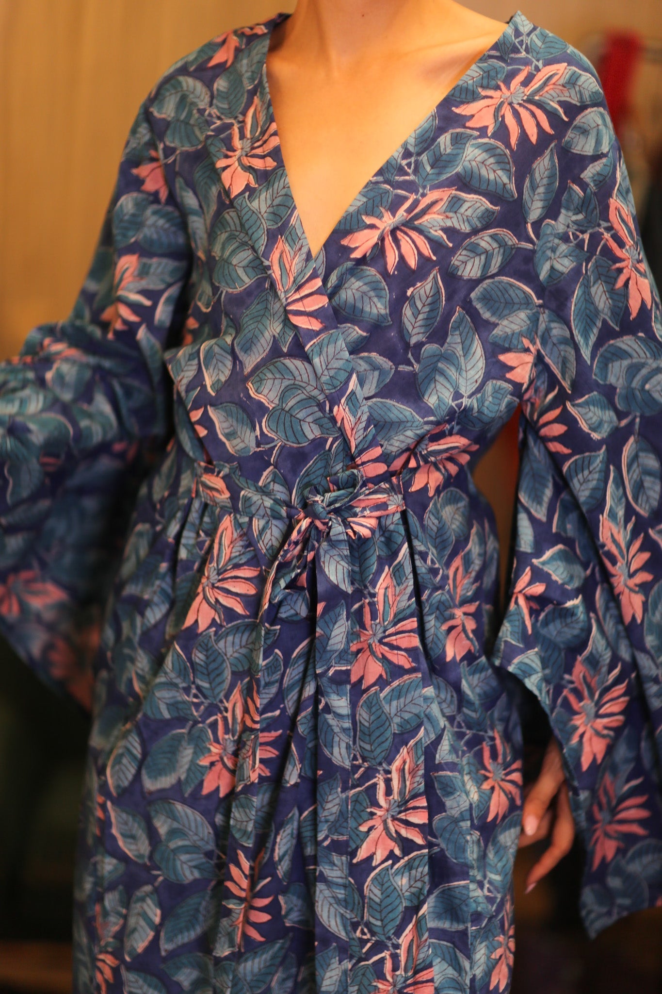 HANDBLOCK COTTON WING KIMONO PINA CODIA