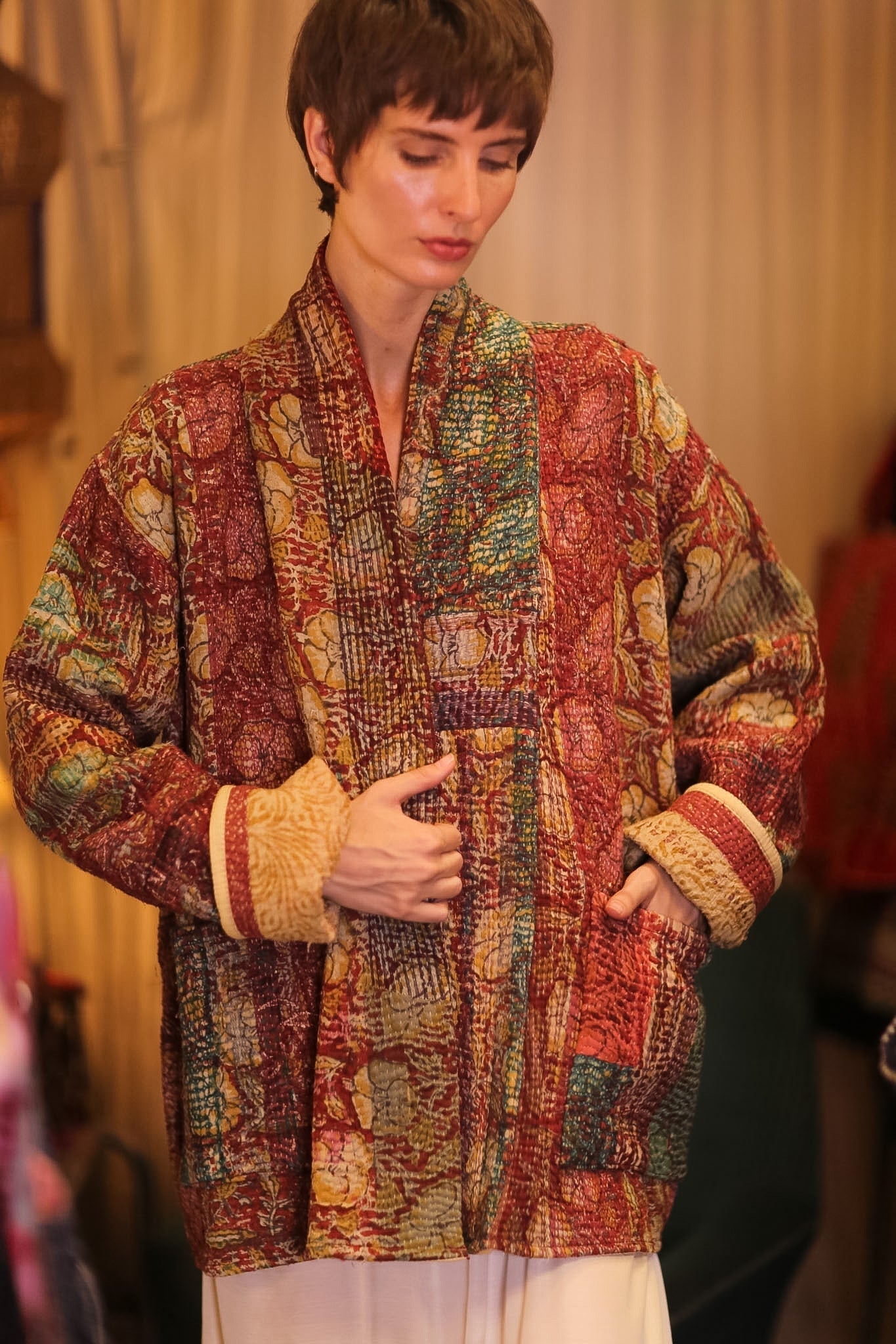 HALF KIMONO KANTHA JACKET - VINTAGE STYLE ART