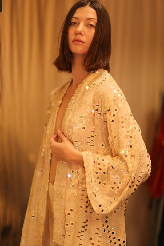 EMBROIDERED SHORT SILK KIMONO MOOSTAL