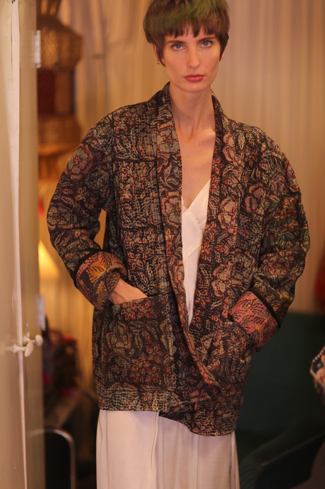 KANTHA JACKET VINTAGE FLOWER FRINE