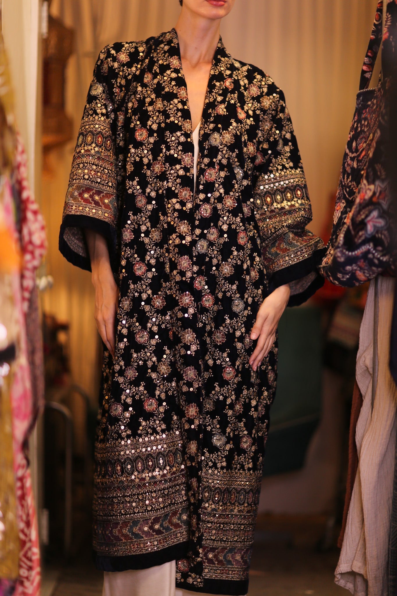 EMBROIDERED VELVET LONG KIMONO MINOSCH