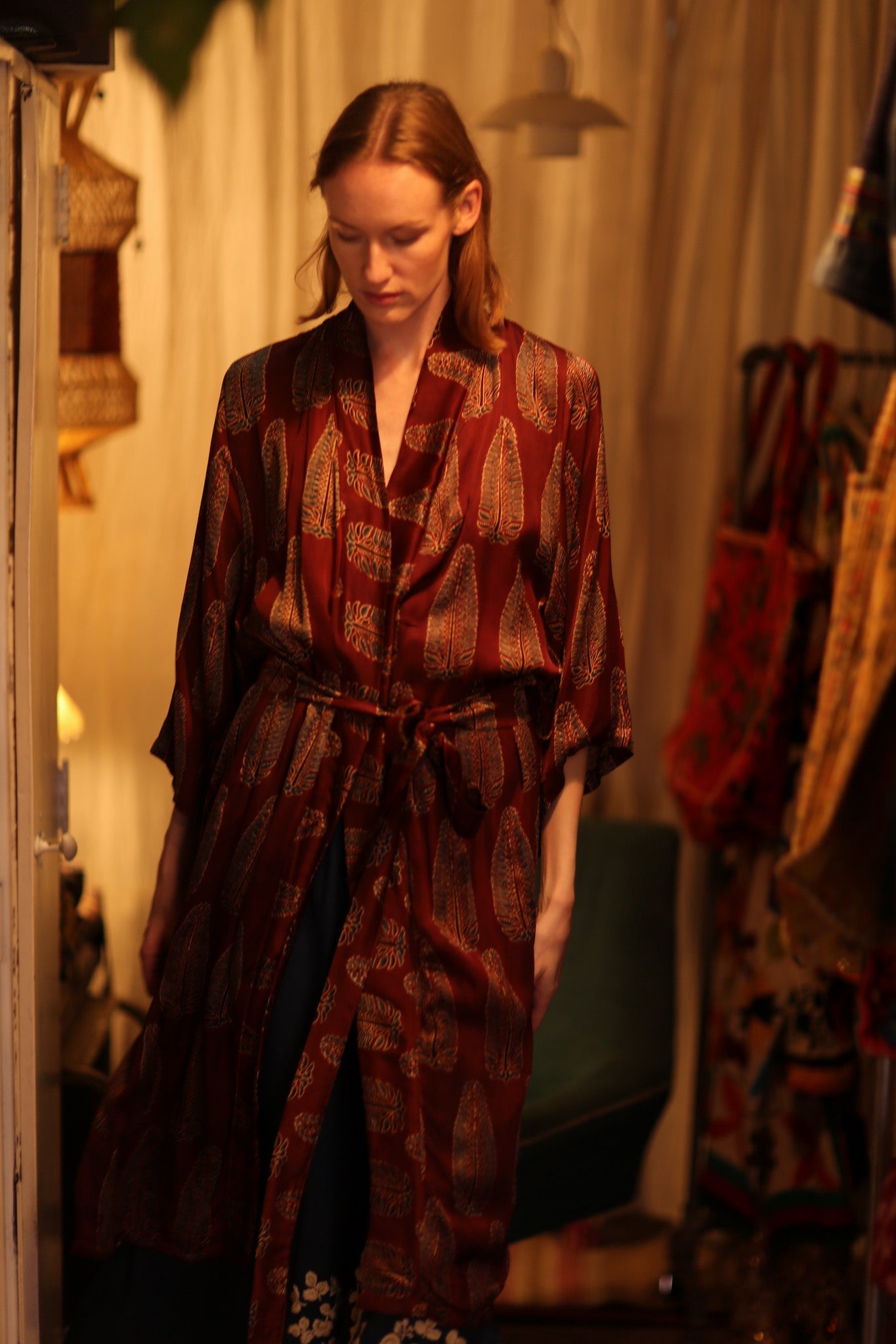 SILK KIMONO RED FEATHER