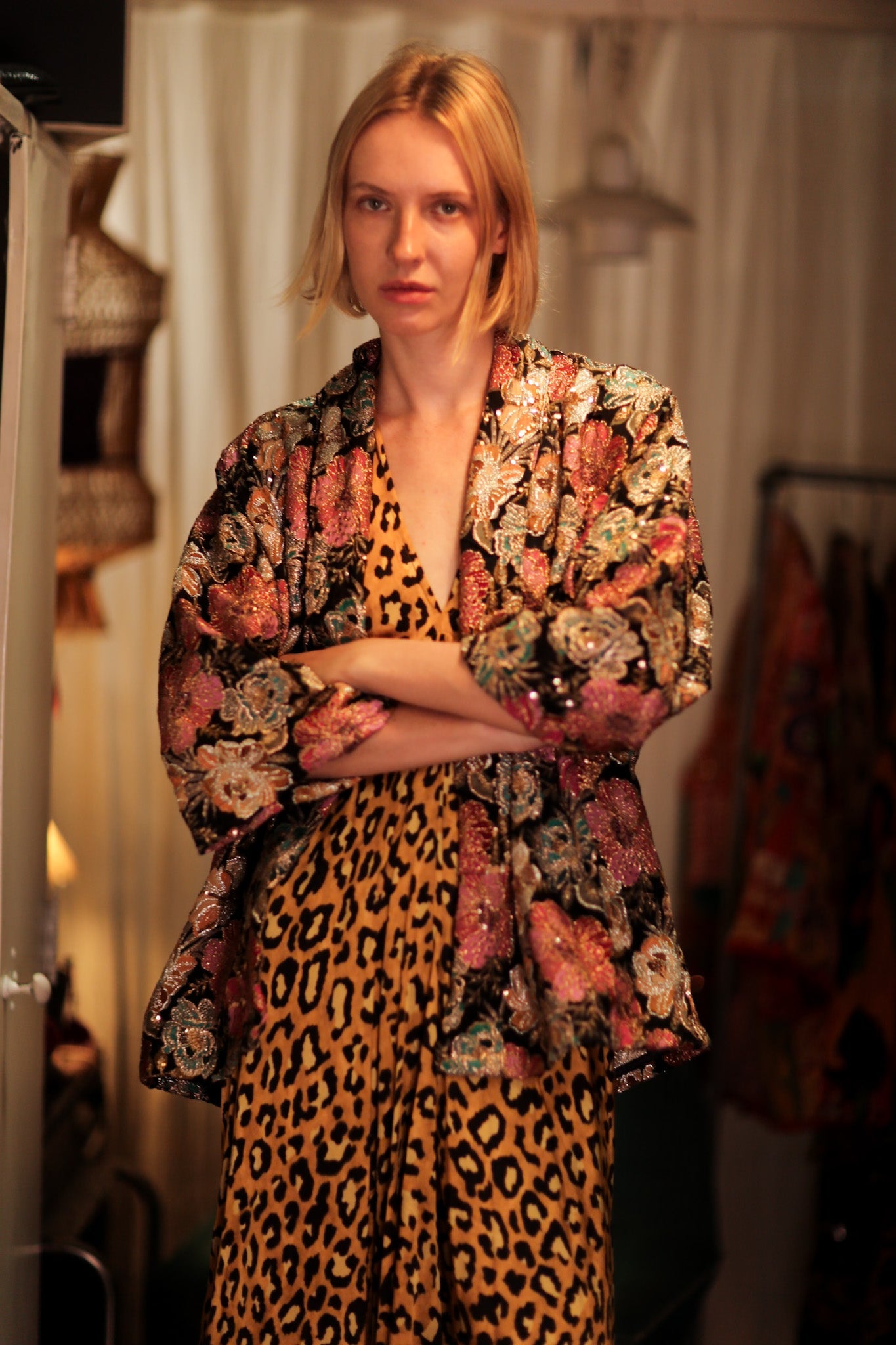 CARINE EMBROIDERED SILK KIMONO MULTI FLOWER