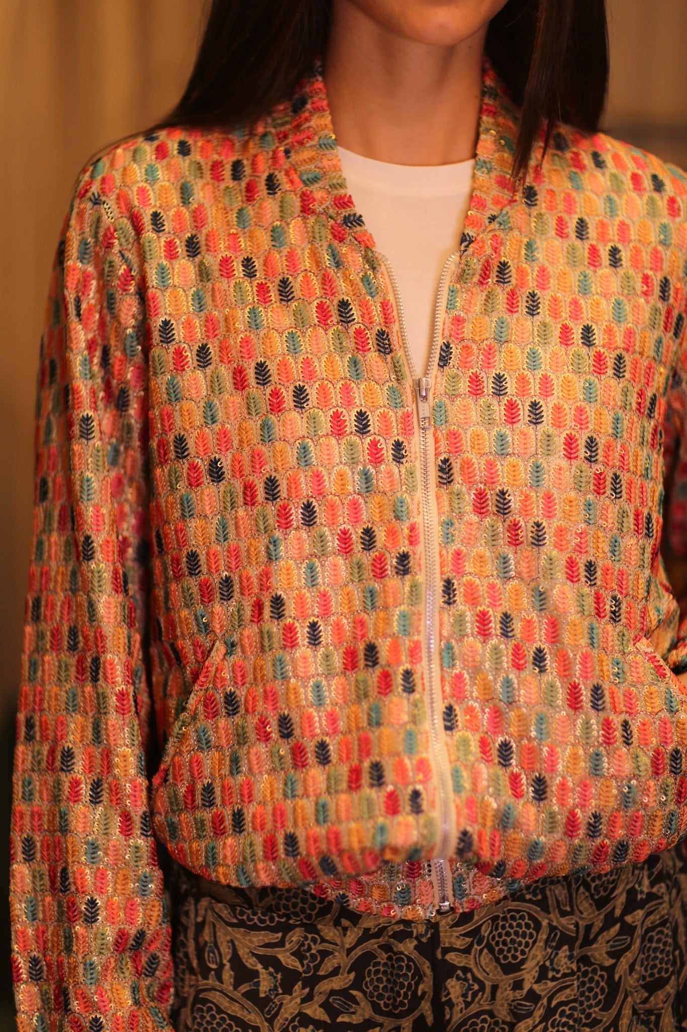 EMBROIDERED SILK BOMBER JACKET ANCHA CASEY