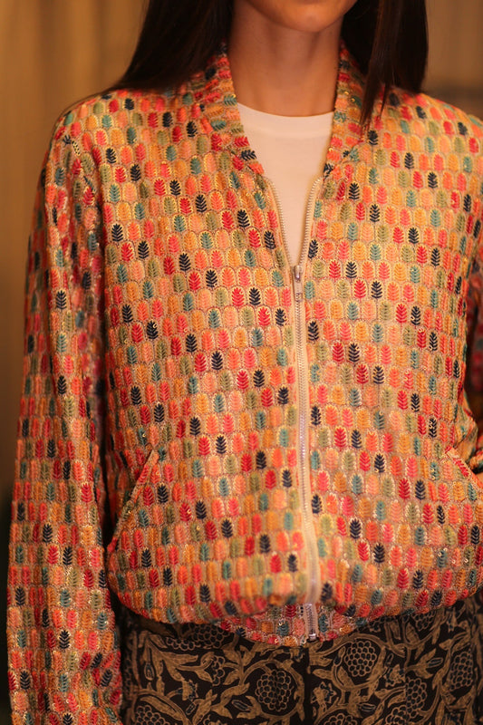 EMBROIDERED SILK BOMBER JACKET ANCHA CASEY