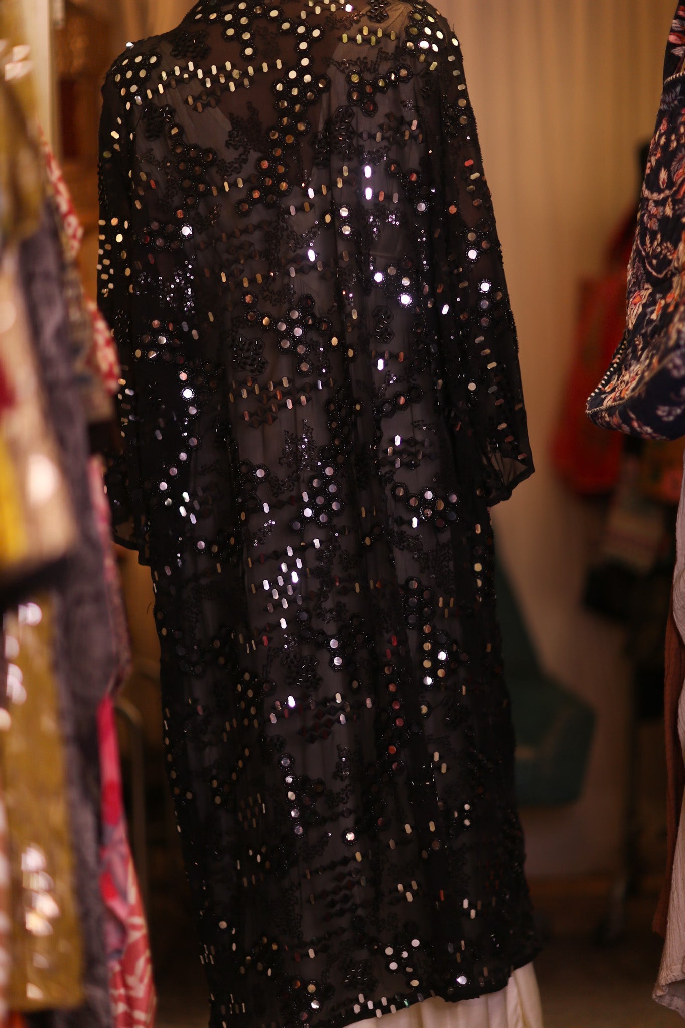 GLASS ART BLACK LONG KIMONO