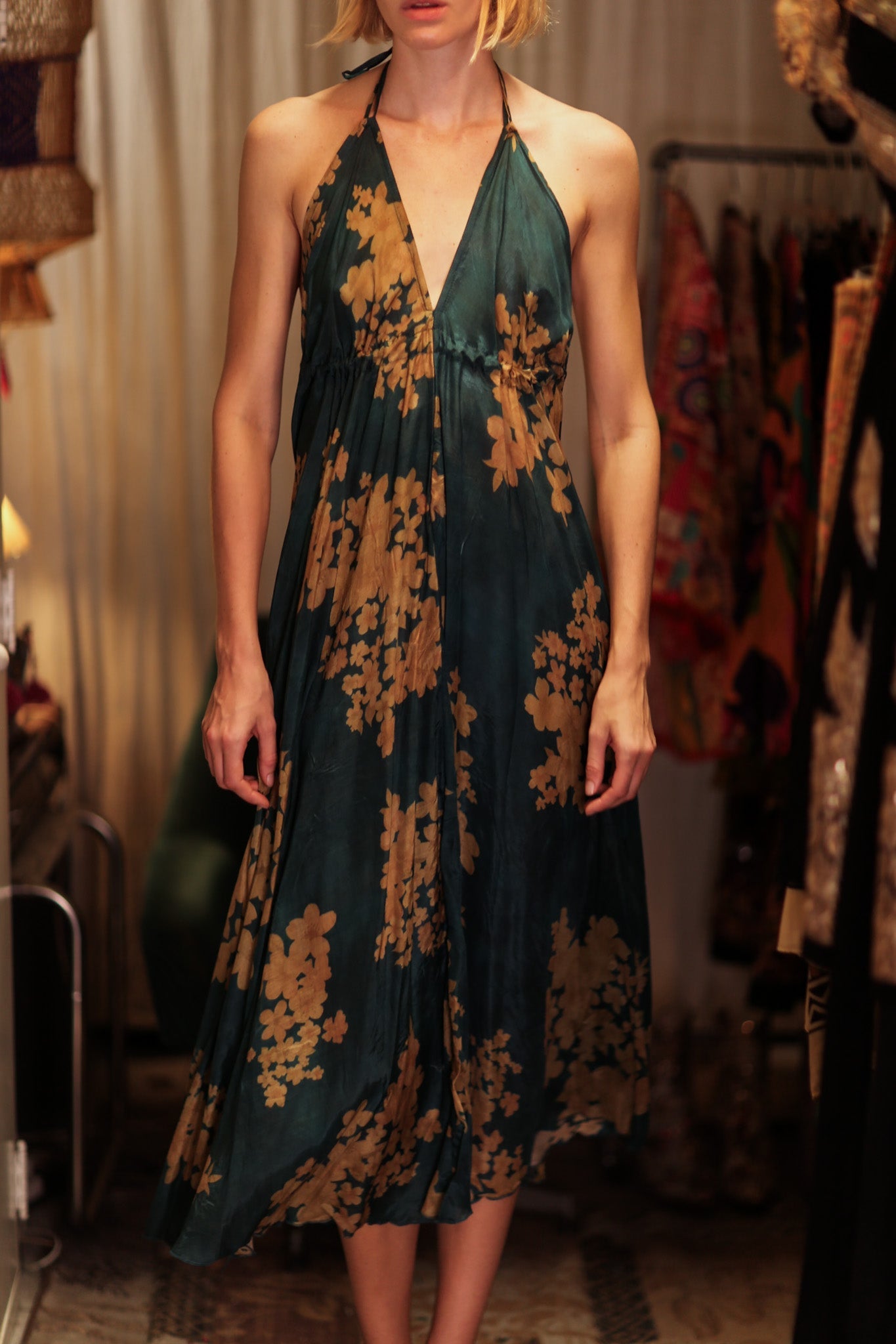 HANNAH SILK DRESS GOLDEN BOUQUET