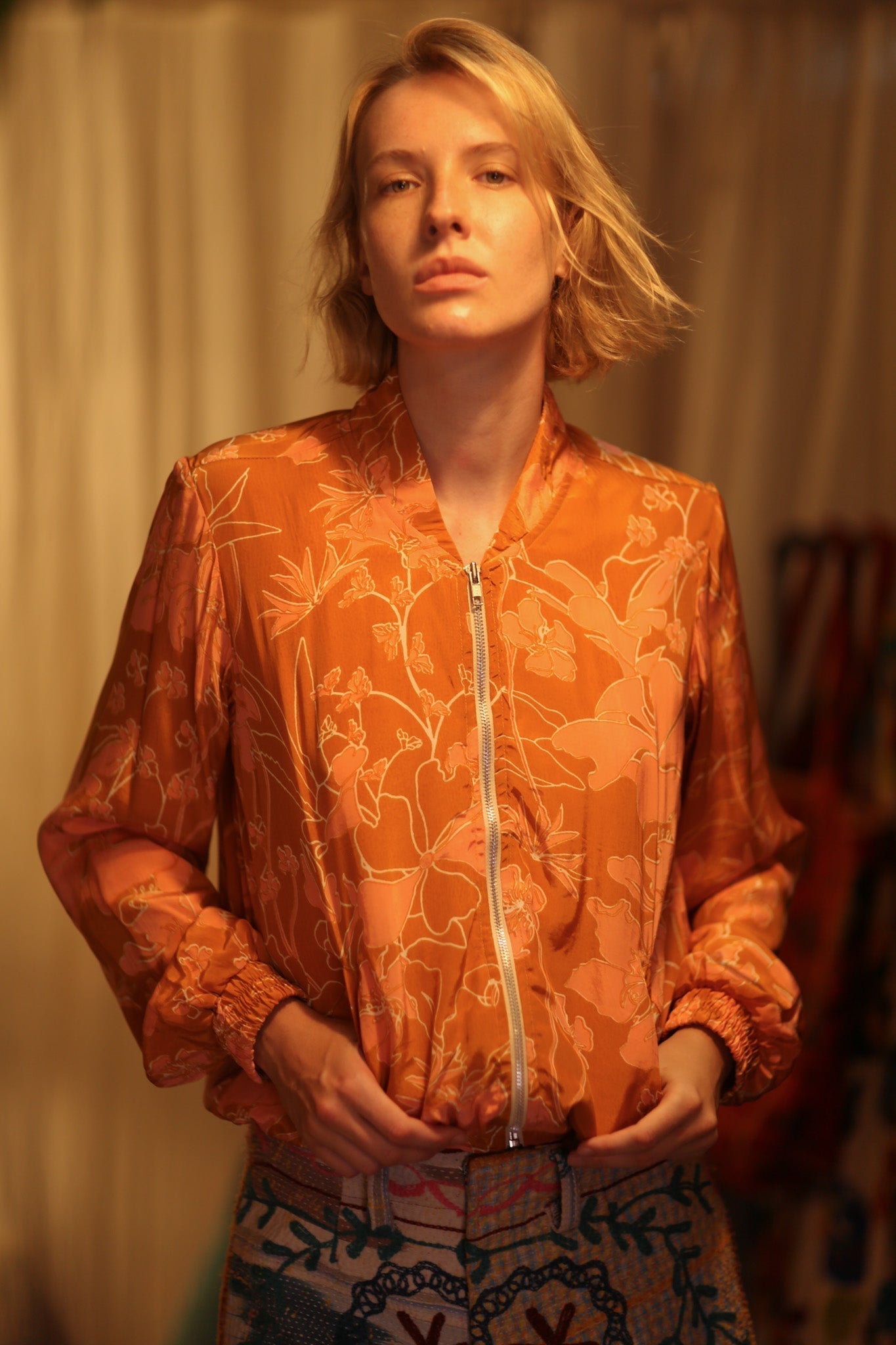 ANCHA SILK BOMBER JACKET ORANGE FLOWER - MOMO STUDIO BERLIN - Berlin Concept Store - sustainable & ethical fashion