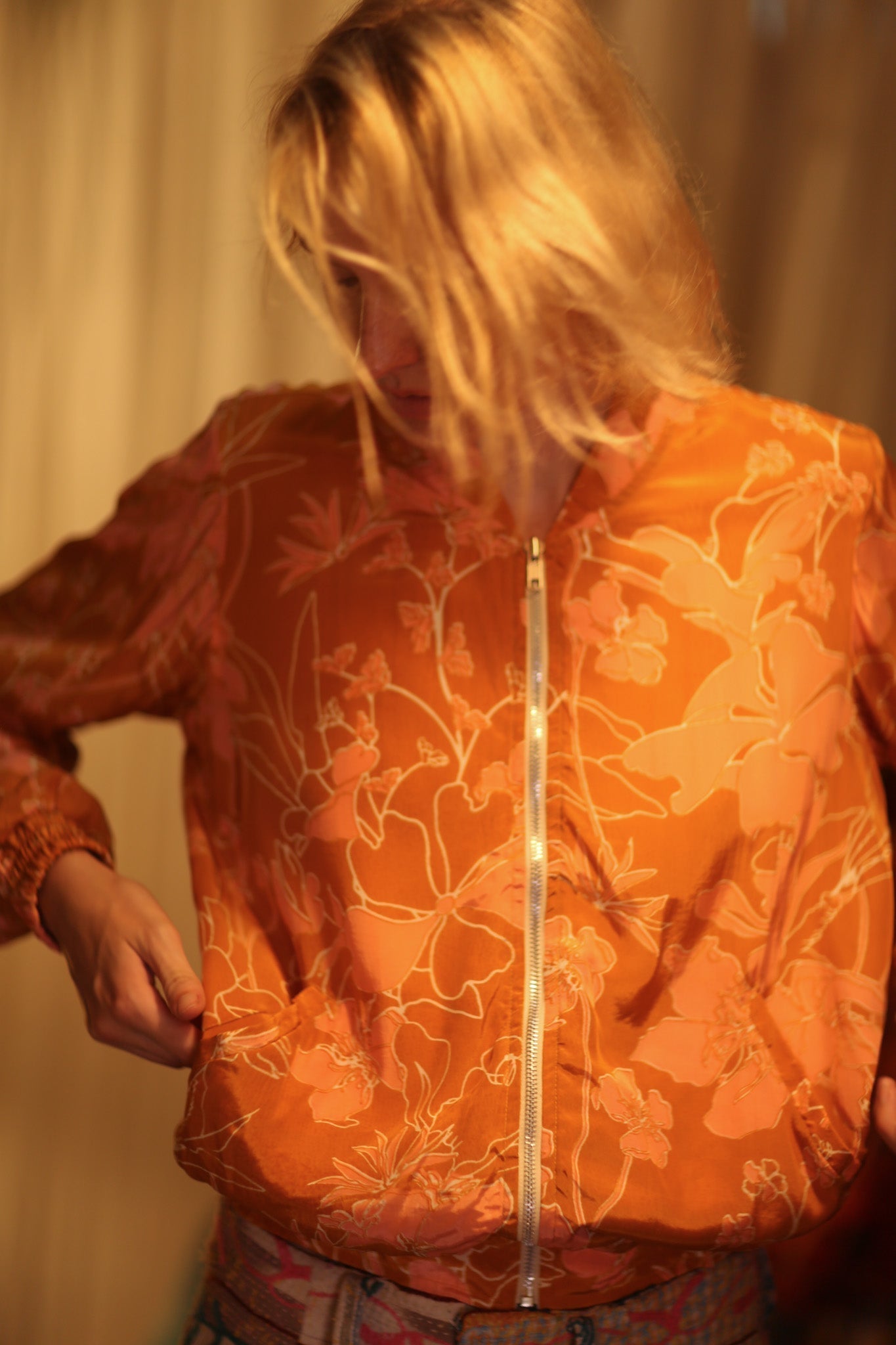ANCHA SILK BOMBER JACKET ORANGE FLOWER - MOMO STUDIO BERLIN - Berlin Concept Store - sustainable & ethical fashion
