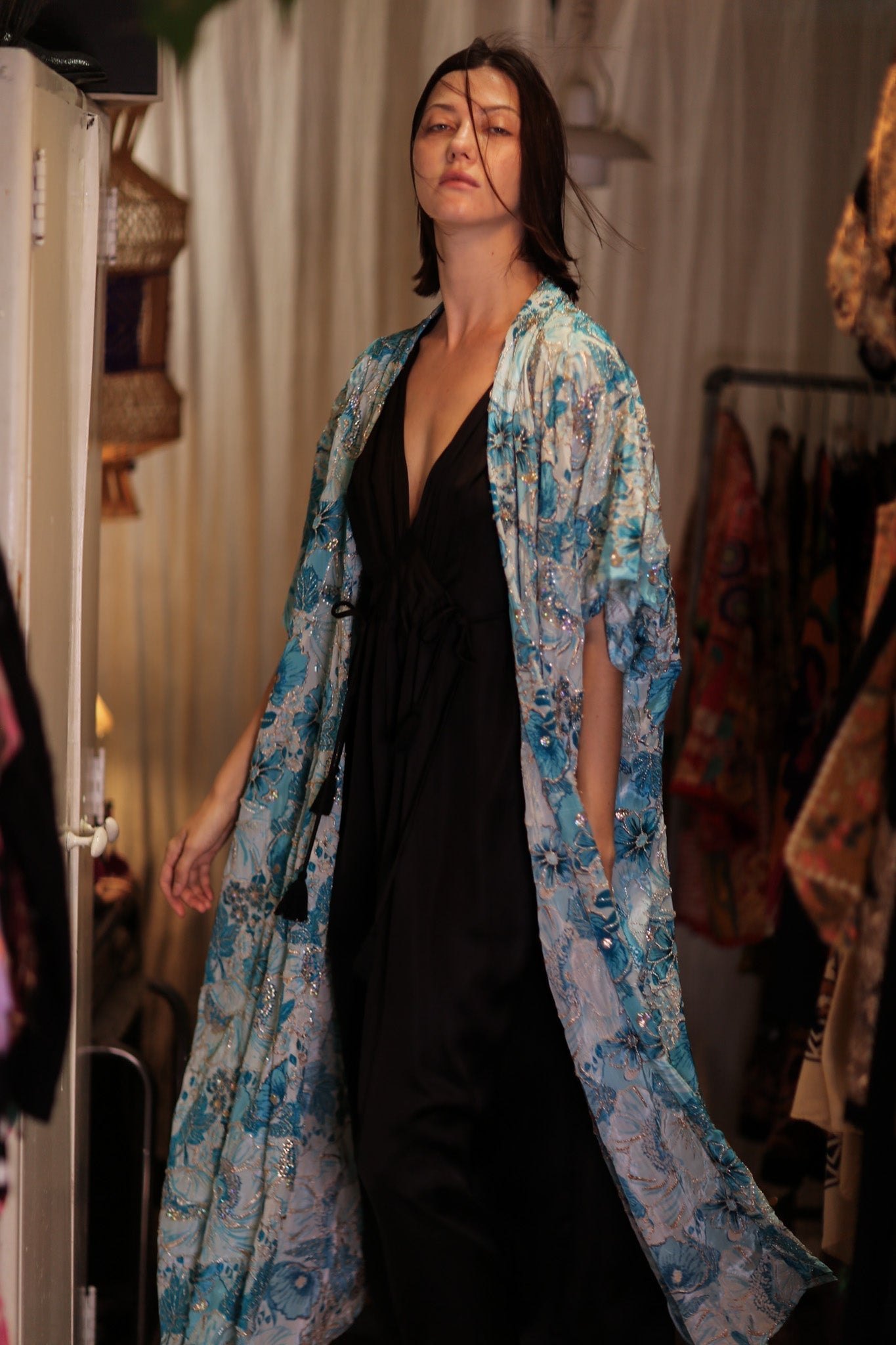 ANDREA EMBROIDERED KIMONO SKY BLUE - MOMO STUDIO BERLIN - Berlin Concept Store - sustainable & ethical fashion
