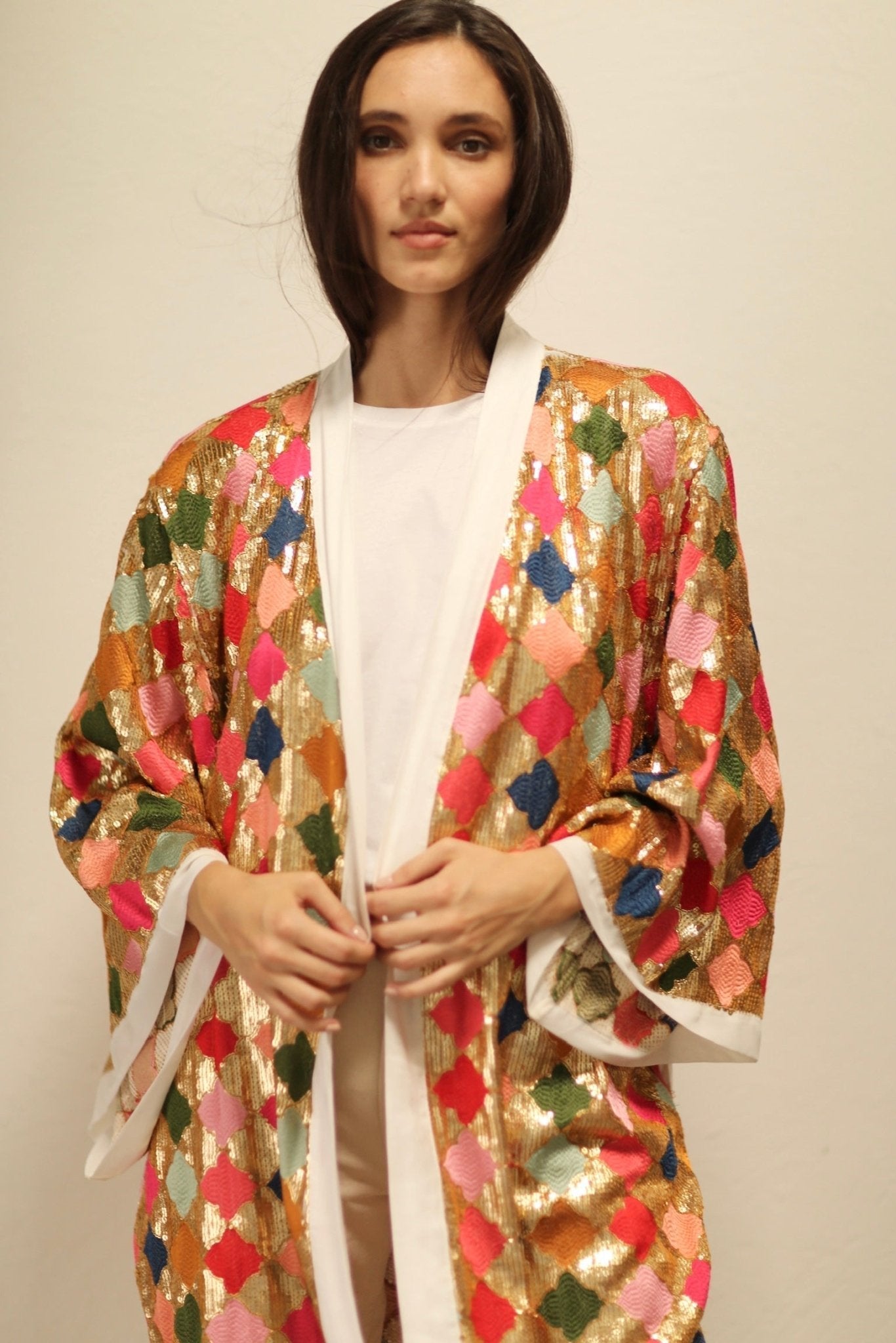 ARGUS GLO CHIFFON SILK SEQUIN EMBROIDERED KIMONO - MOMO STUDIO BERLIN - Berlin Concept Store - sustainable & ethical fashion