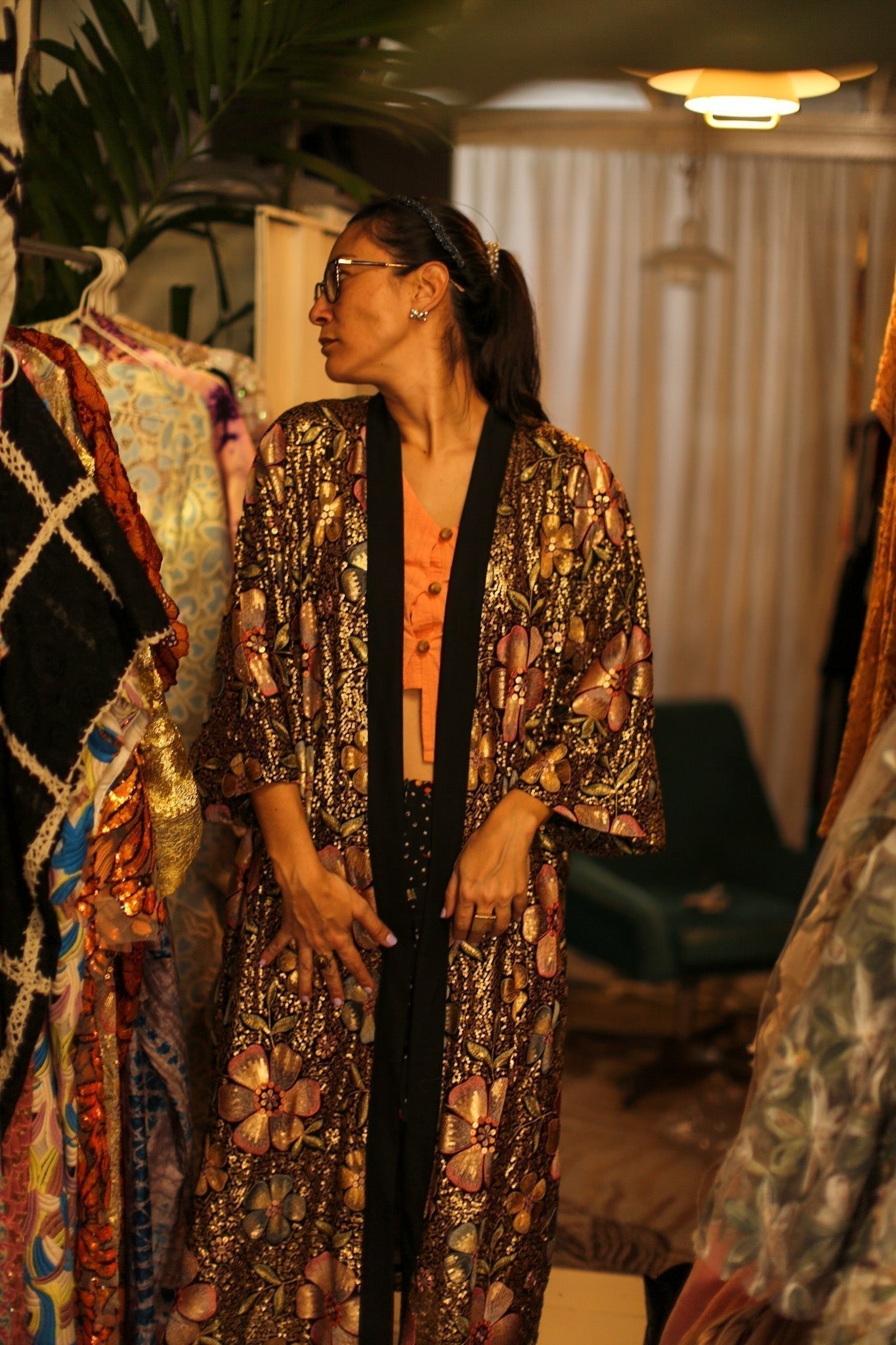 BLACK CHIFFON SILK SEQUIN EMBROIDERED KIMONO - MOMO STUDIO BERLIN - Berlin Concept Store - sustainable & ethical fashion