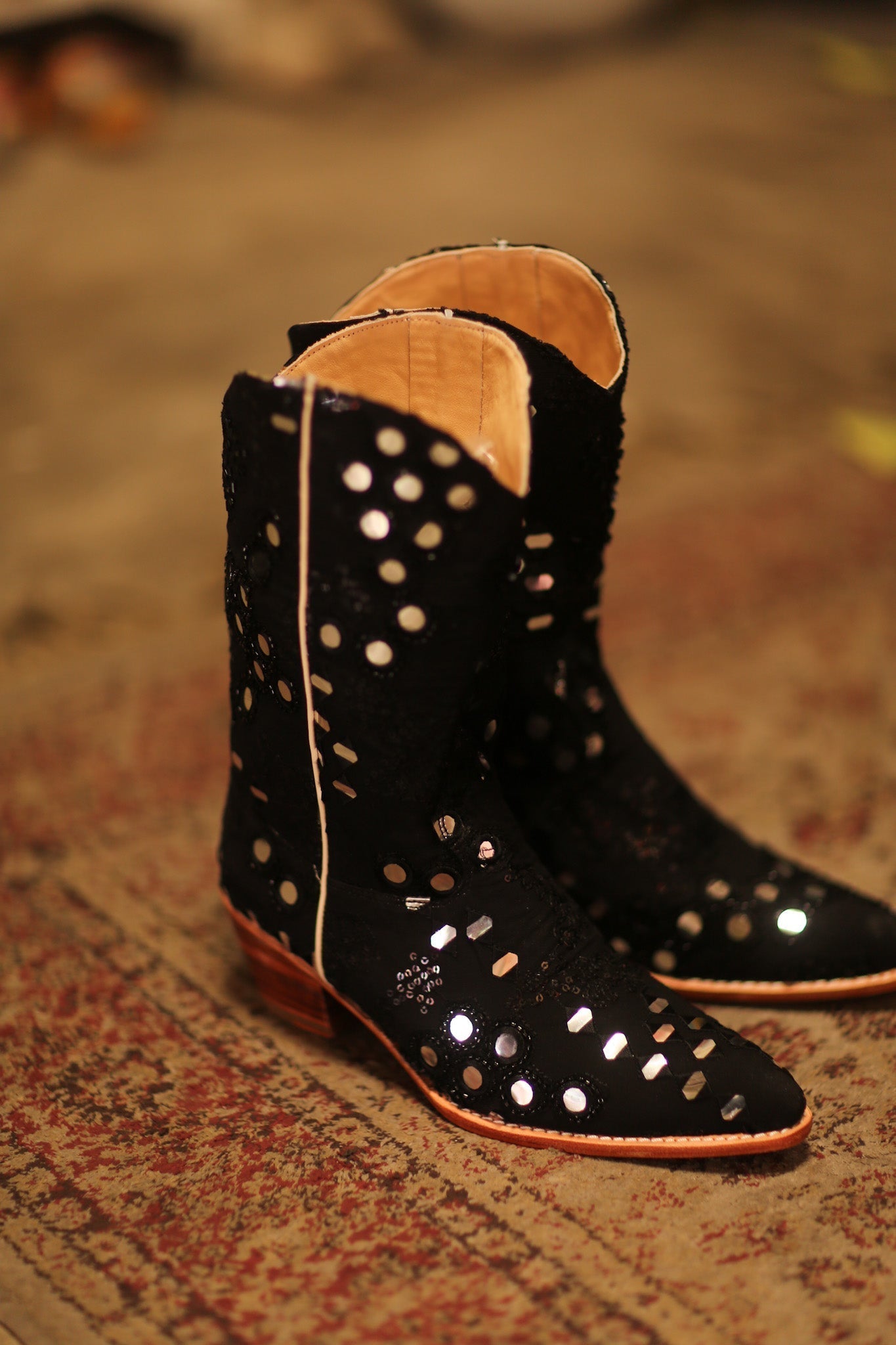 BLACK EMBELLISHED SILK WESTERN BOOTS LENNY - MOMO STUDIO BERLIN - Berlin Concept Store - sustainable & ethical fashion
