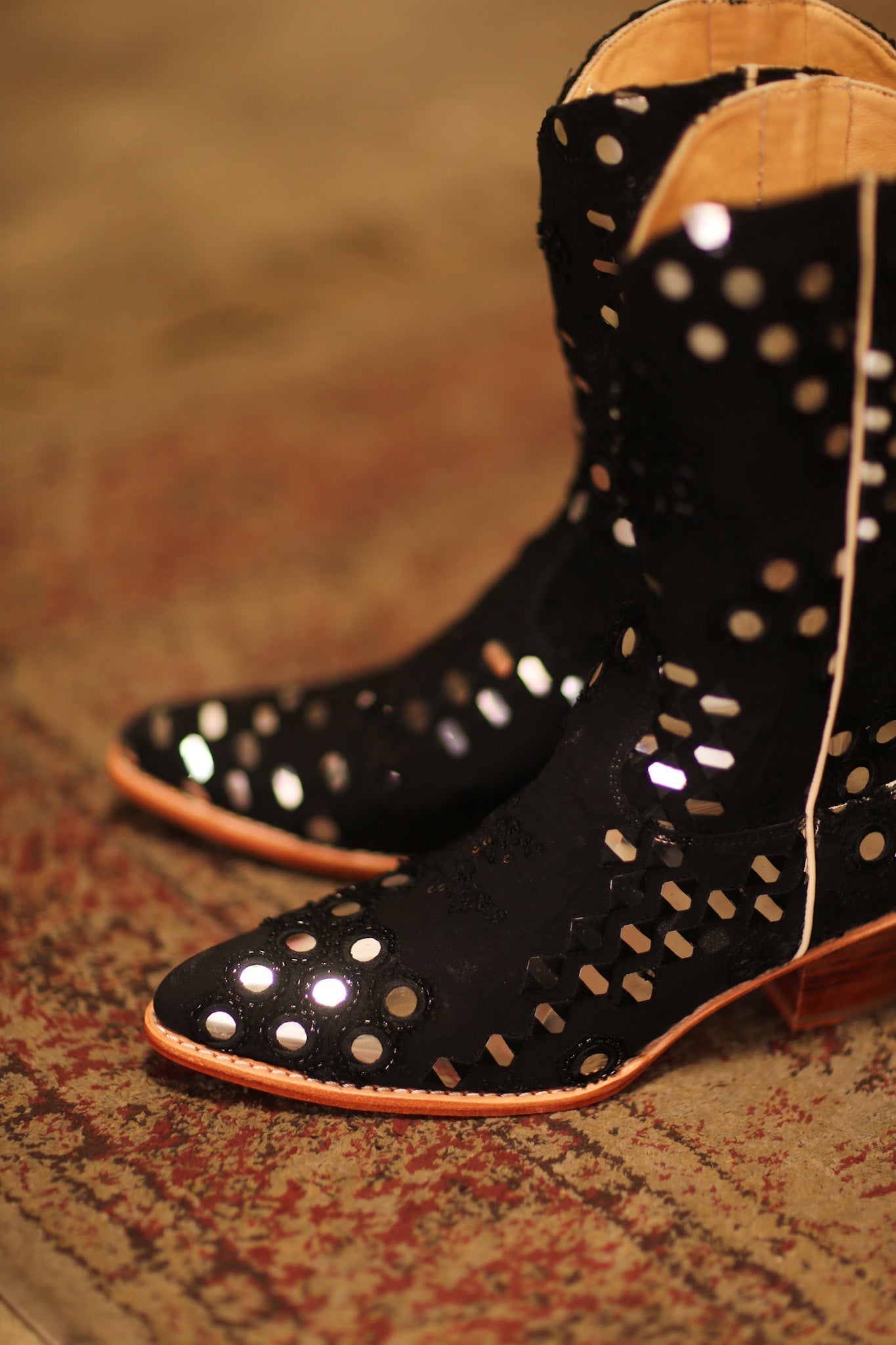 BLACK EMBELLISHED SILK WESTERN BOOTS LENNY - MOMO STUDIO BERLIN - Berlin Concept Store - sustainable & ethical fashion