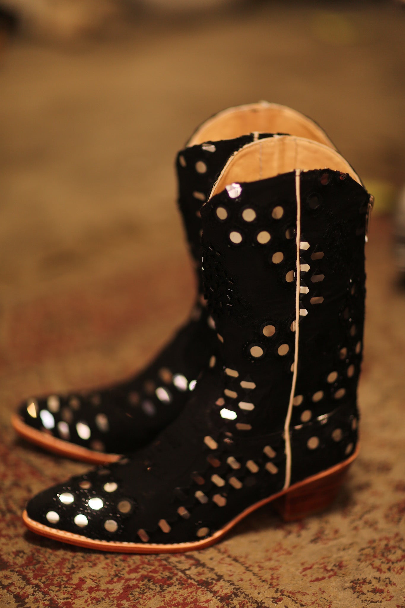BLACK EMBELLISHED SILK WESTERN BOOTS LENNY - MOMO STUDIO BERLIN - Berlin Concept Store - sustainable & ethical fashion