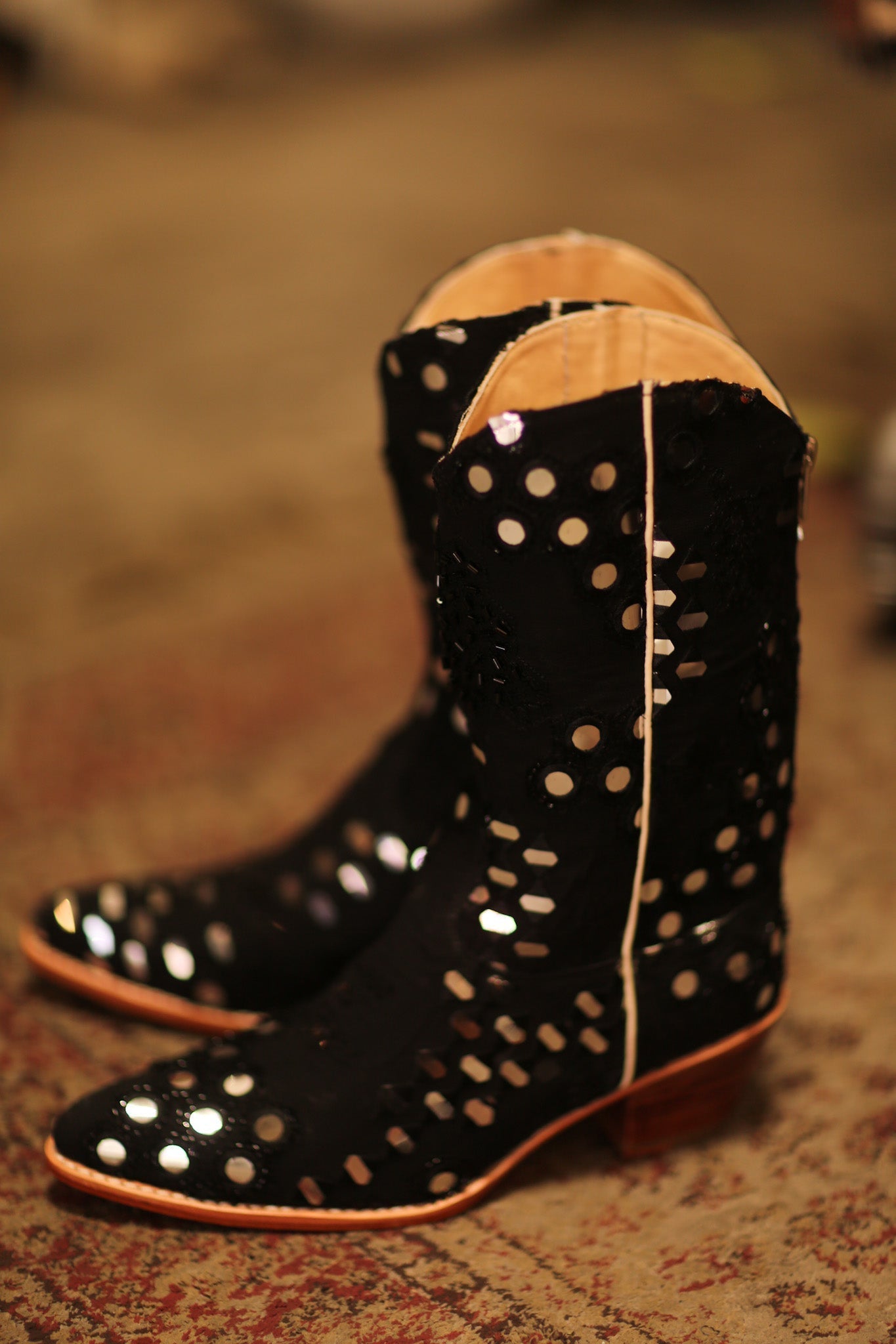 BLACK EMBELLISHED SILK WESTERN BOOTS LENNY - MOMO STUDIO BERLIN - Berlin Concept Store - sustainable & ethical fashion