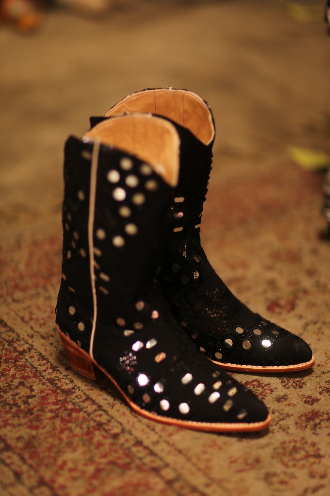 BLACK EMBELLISHED SILK WESTERN BOOTS LENNY - MOMO STUDIO BERLIN - Berlin Concept Store - sustainable & ethical fashion