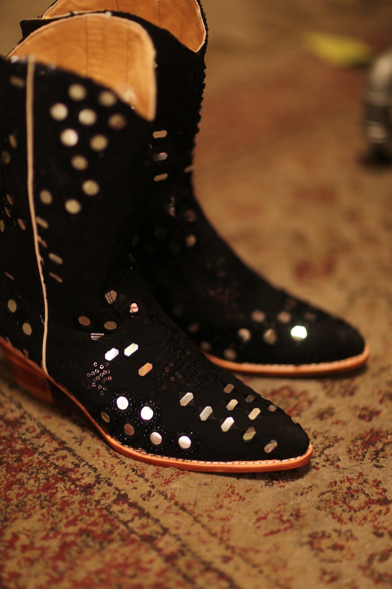 BLACK EMBELLISHED SILK WESTERN BOOTS LENNY - MOMO STUDIO BERLIN - Berlin Concept Store - sustainable & ethical fashion