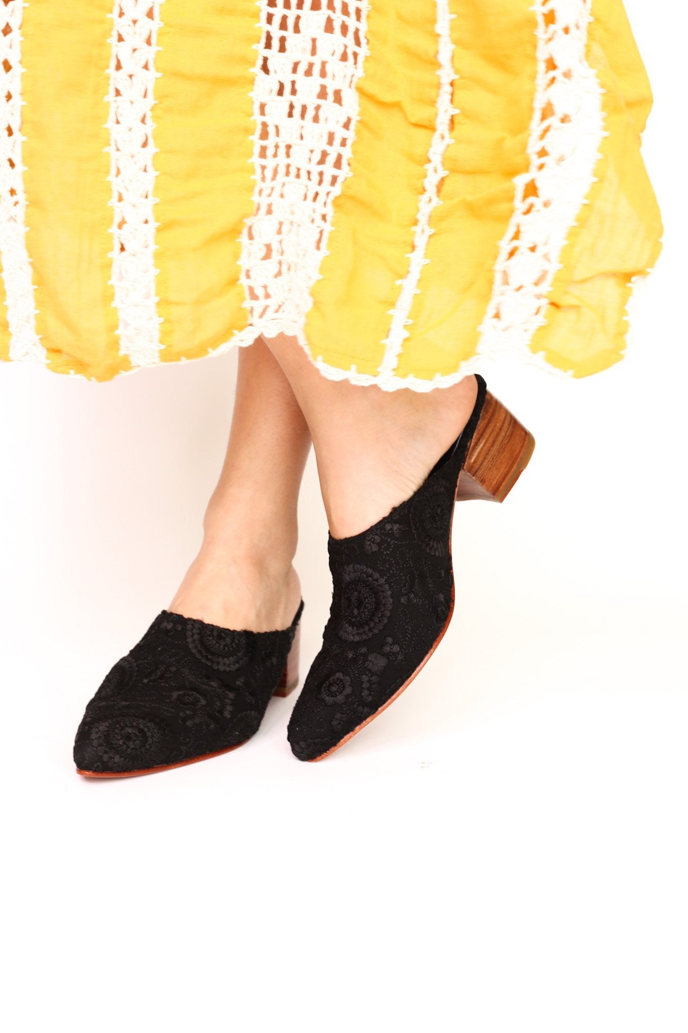 BLACK EMBROIDERED HEELED MULES X NEIMAN MARCUS - MOMO STUDIO BERLIN - Berlin Concept Store - sustainable & ethical fashion