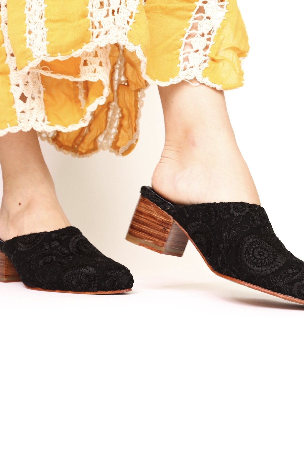 BLACK EMBROIDERED HEELED MULES X NEIMAN MARCUS - MOMO STUDIO BERLIN - Berlin Concept Store - sustainable & ethical fashion