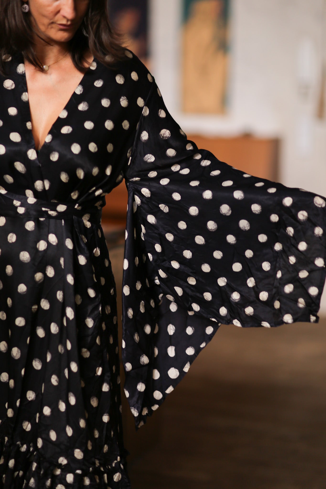 BLACK POLKA DOT XL SILK KIMONO - MOMO STUDIO BERLIN - Berlin Concept Store - sustainable & ethical fashion