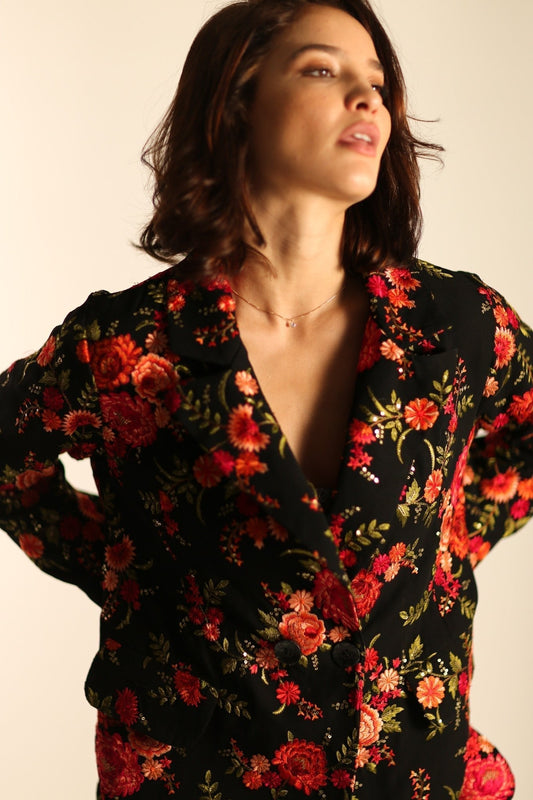 BLACK ROSE EMBROIDERED NOVELTY BLAZER JACKET MANON - MOMO STUDIO BERLIN - Berlin Concept Store - sustainable & ethical fashion