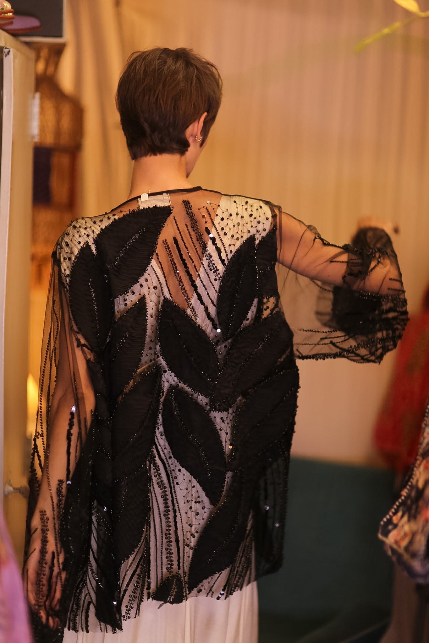 BLACK SEQUINS SHORT KIMONO LEAVES - MOMO STUDIO BERLIN - Berlin Concept Store - sustainable & ethical fashion