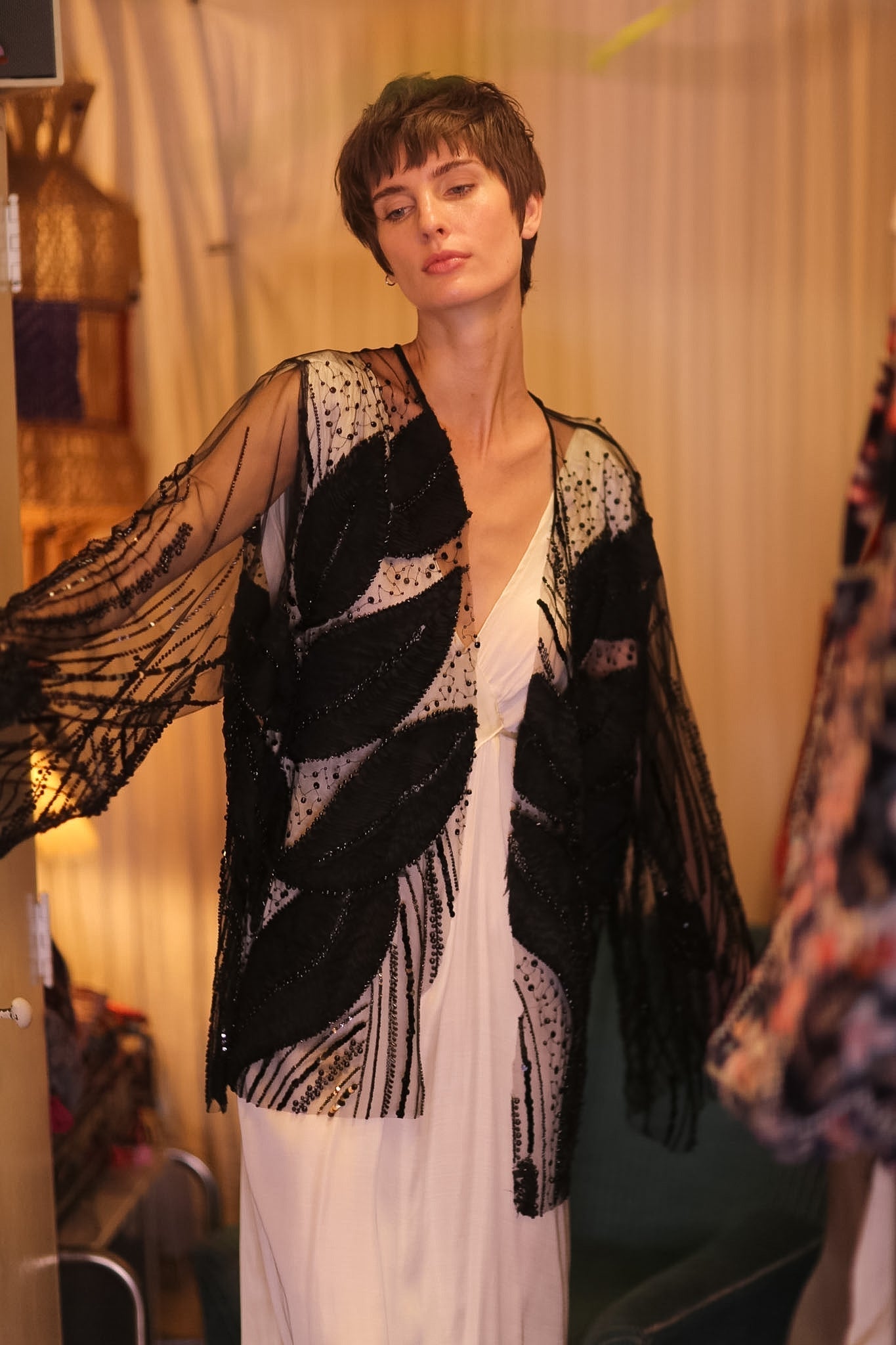 BLACK SEQUINS SHORT KIMONO LEAVES - MOMO STUDIO BERLIN - Berlin Concept Store - sustainable & ethical fashion