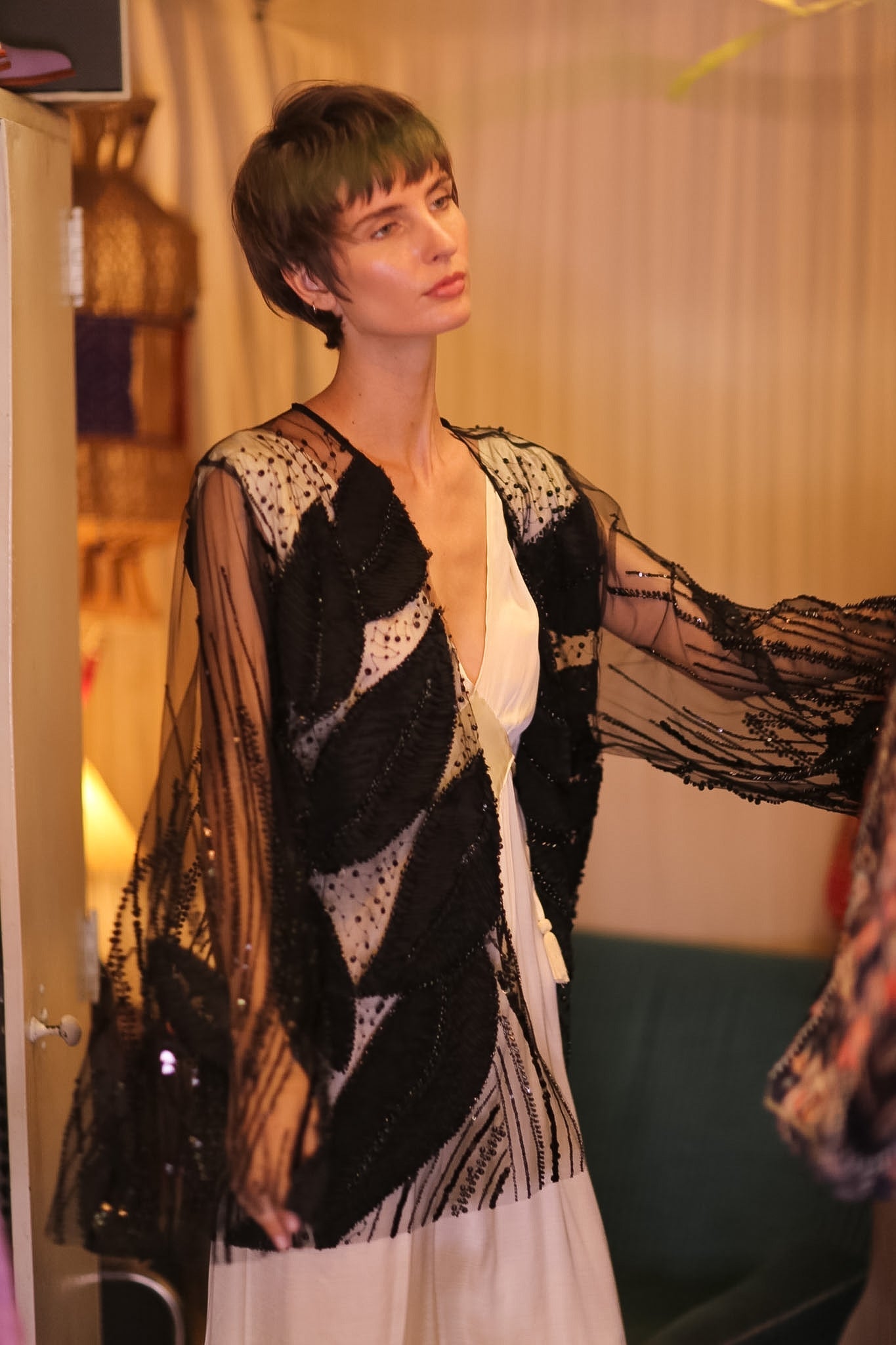 BLACK SEQUINS SHORT KIMONO LEAVES - MOMO STUDIO BERLIN - Berlin Concept Store - sustainable & ethical fashion