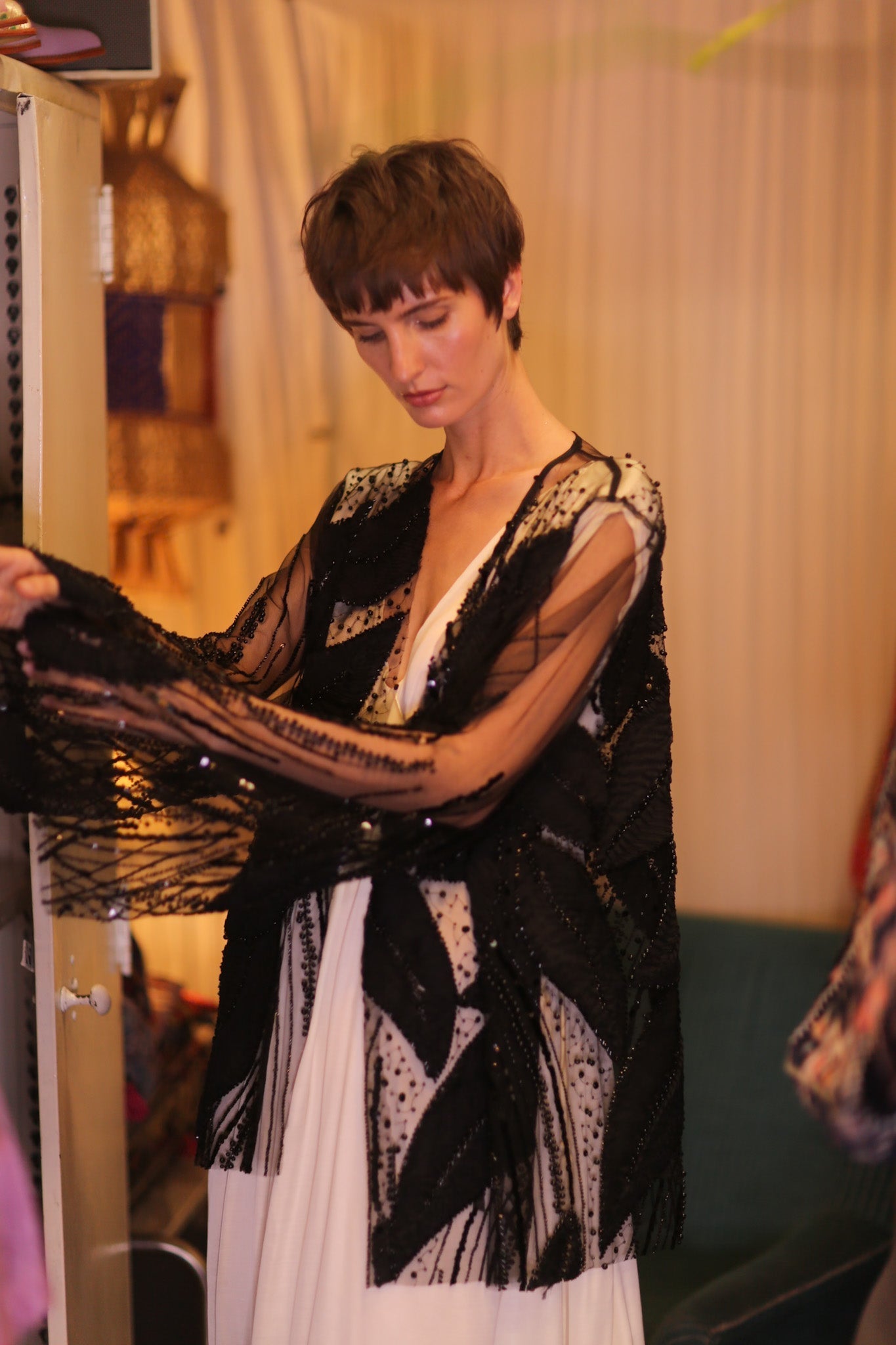 BLACK SEQUINS SHORT KIMONO LEAVES - MOMO STUDIO BERLIN - Berlin Concept Store - sustainable & ethical fashion