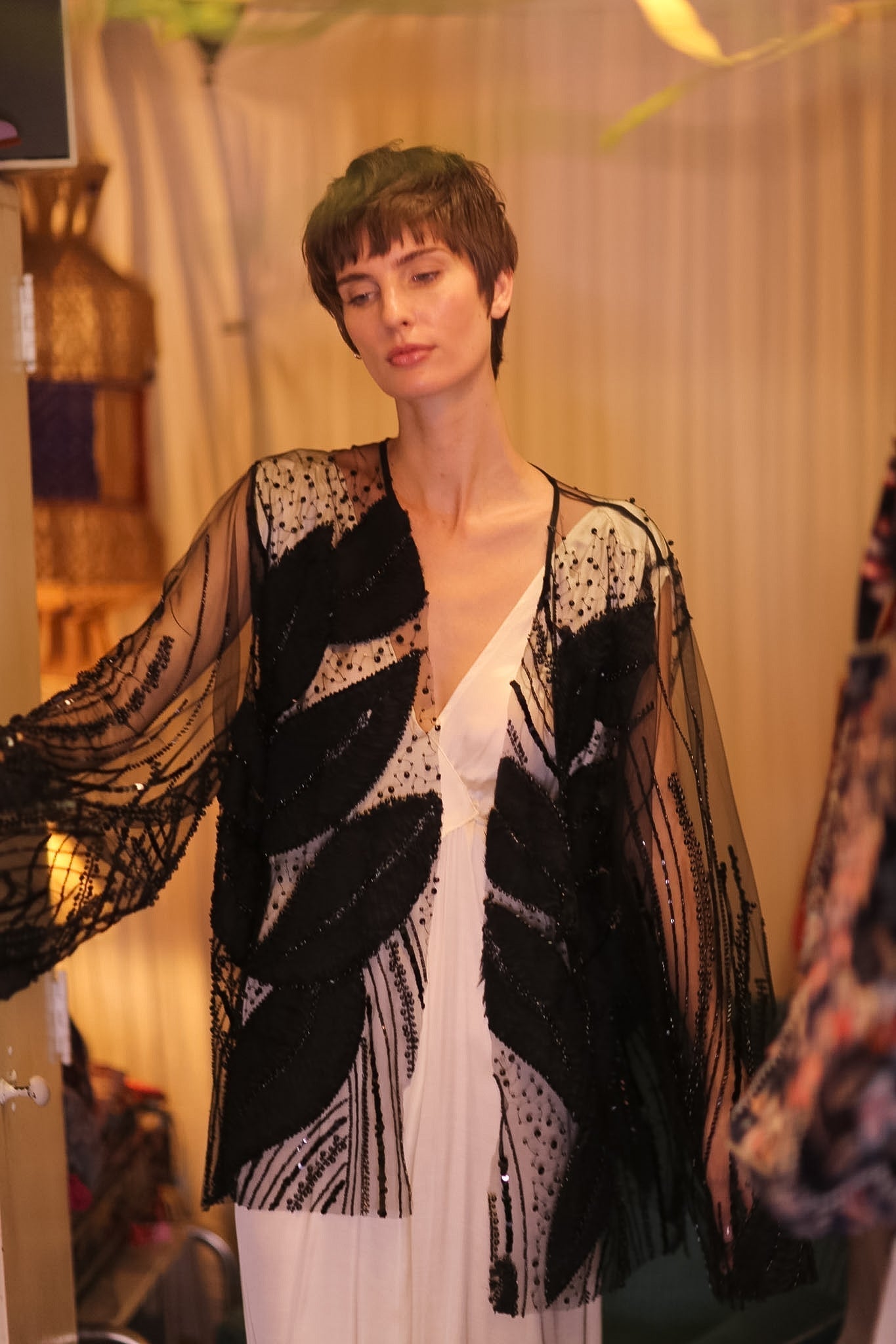 BLACK SEQUINS SHORT KIMONO LEAVES - MOMO STUDIO BERLIN - Berlin Concept Store - sustainable & ethical fashion