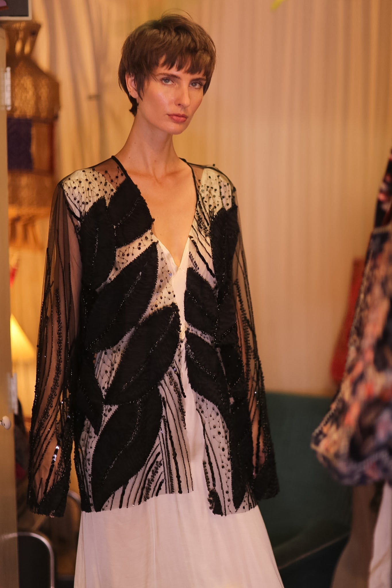 BLACK SEQUINS SHORT KIMONO LEAVES - MOMO STUDIO BERLIN - Berlin Concept Store - sustainable & ethical fashion