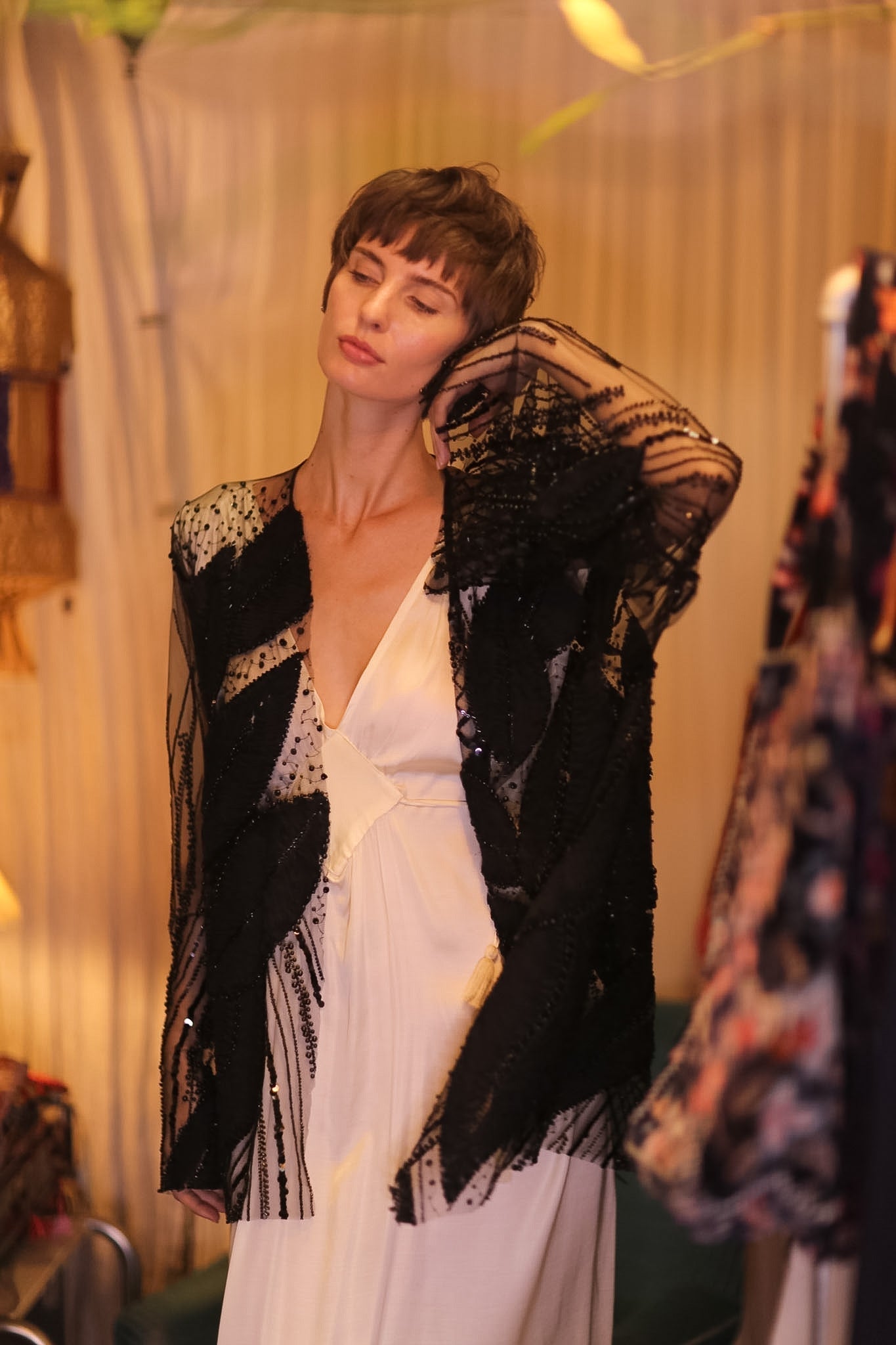 BLACK SEQUINS SHORT KIMONO LEAVES - MOMO STUDIO BERLIN - Berlin Concept Store - sustainable & ethical fashion