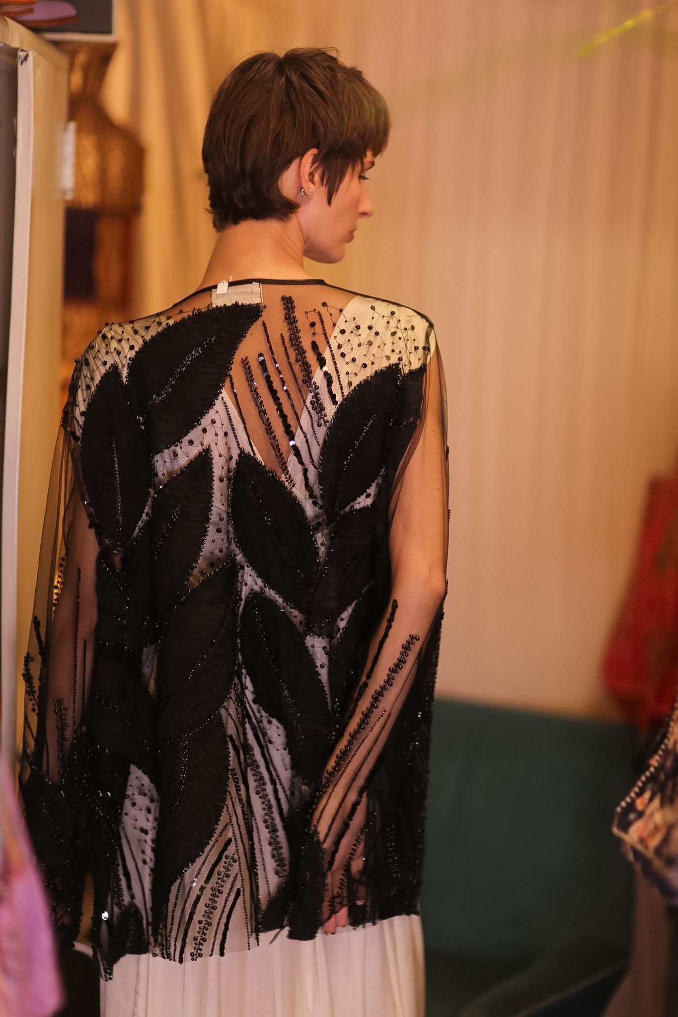 BLACK SEQUINS SHORT KIMONO LEAVES - MOMO STUDIO BERLIN - Berlin Concept Store - sustainable & ethical fashion