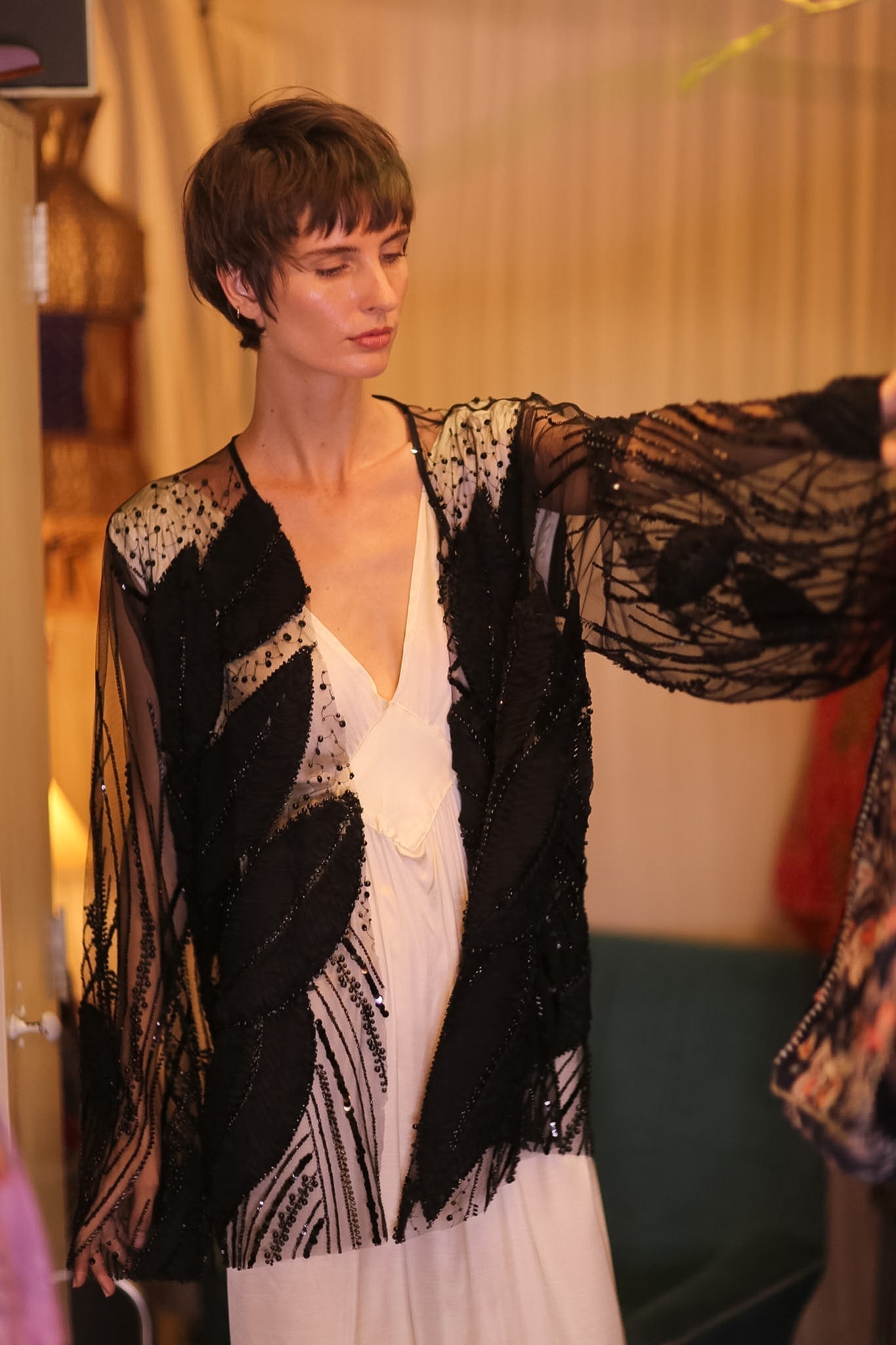 BLACK SEQUINS SHORT KIMONO LEAVES - MOMO STUDIO BERLIN - Berlin Concept Store - sustainable & ethical fashion
